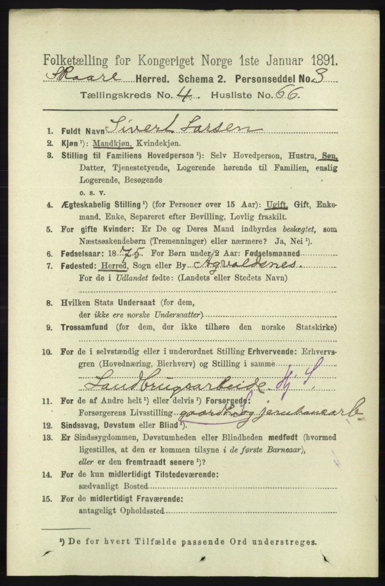 RA, 1891 census for 1153 Skåre, 1891, p. 2107