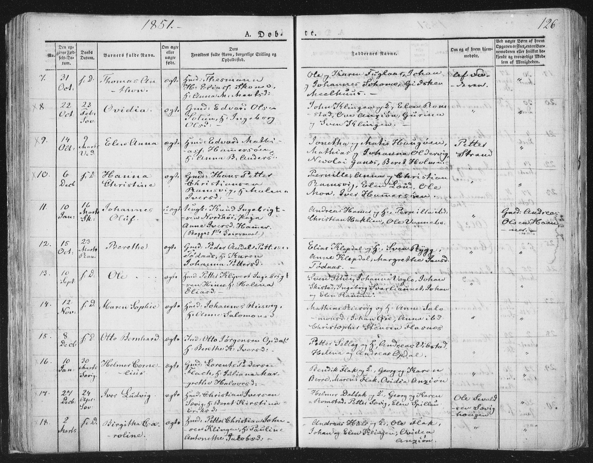 Ministerialprotokoller, klokkerbøker og fødselsregistre - Nord-Trøndelag, SAT/A-1458/764/L0551: Parish register (official) no. 764A07a, 1824-1864, p. 126
