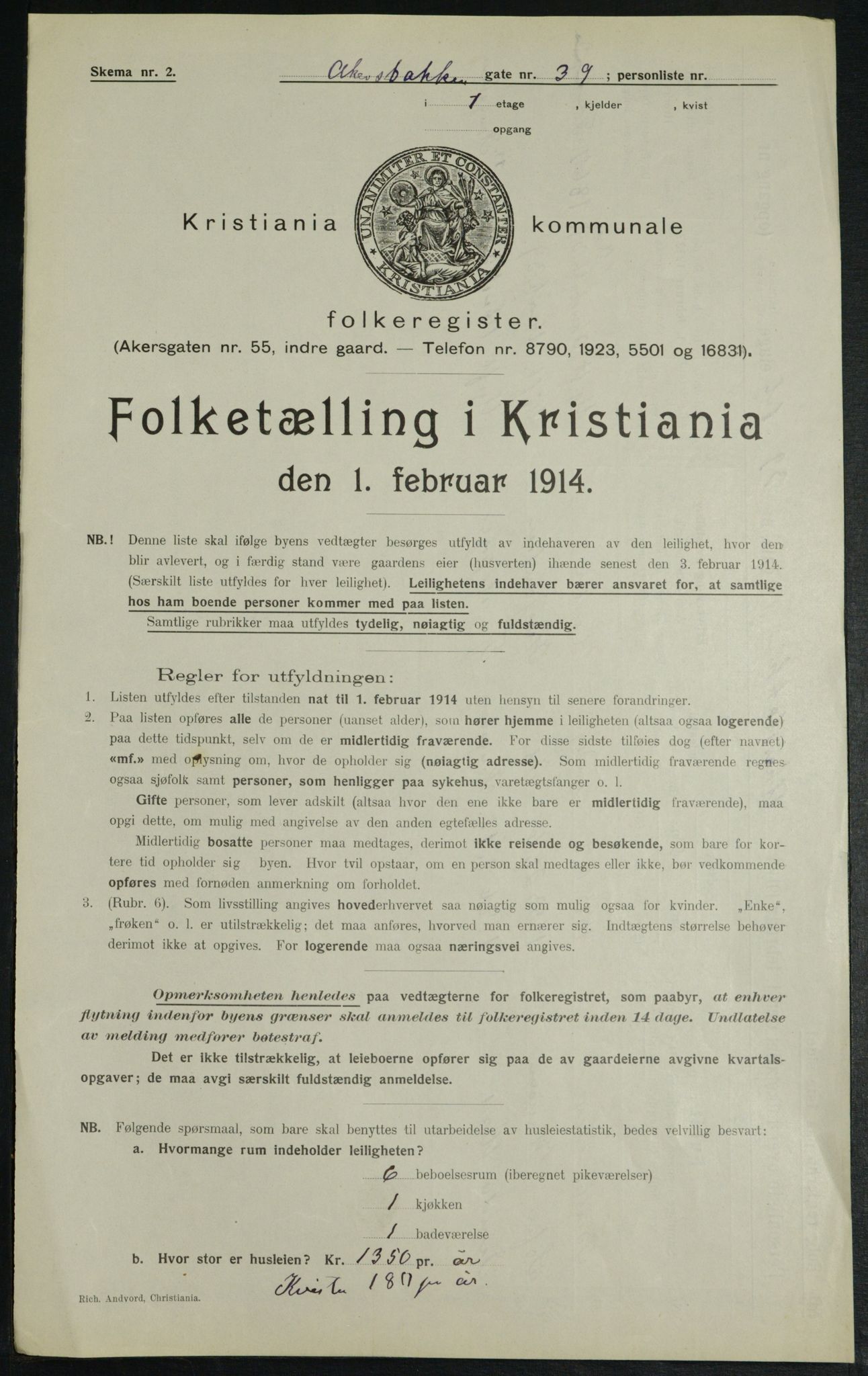 OBA, Municipal Census 1914 for Kristiania, 1914, p. 308