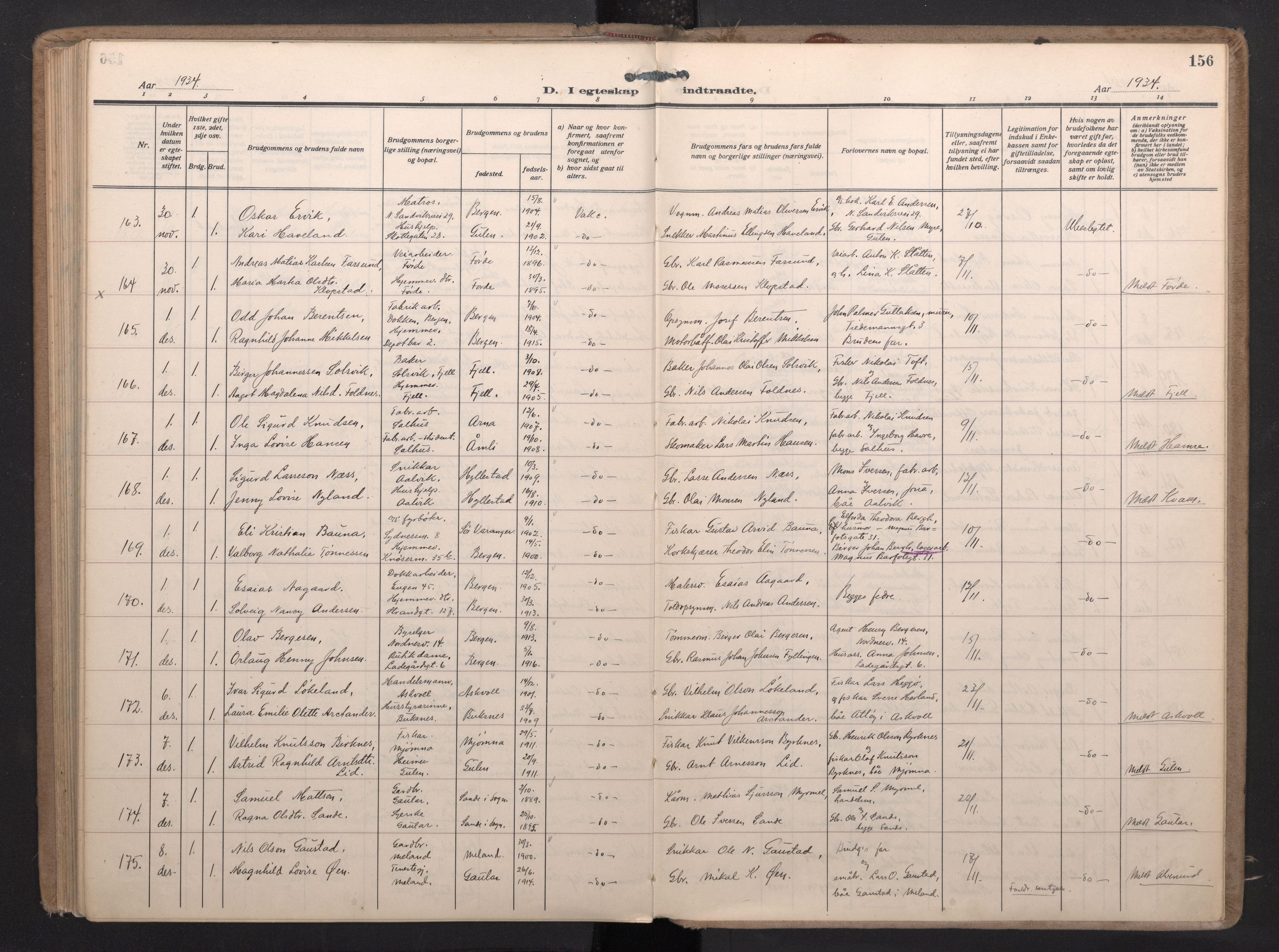 Nykirken Sokneprestembete, AV/SAB-A-77101/H/Haa/L0038: Parish register (official) no. D 8, 1926-1934, p. 155b-156a