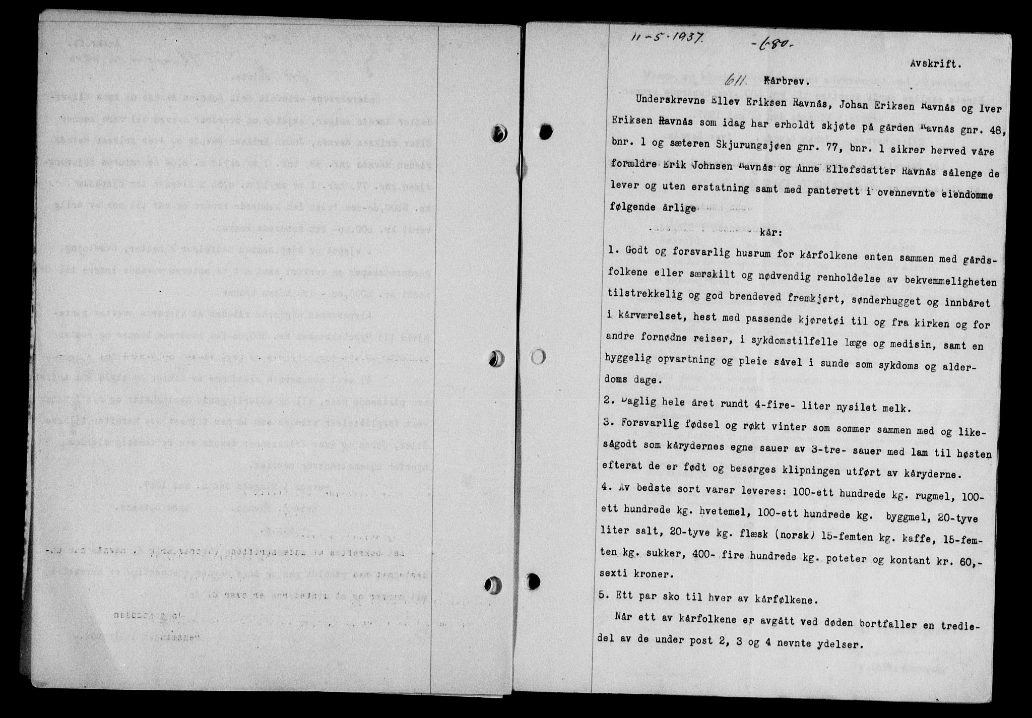Gauldal sorenskriveri, SAT/A-0014/1/2/2C/L0047: Mortgage book no. 50-51, 1937-1937, Diary no: : 611/1937
