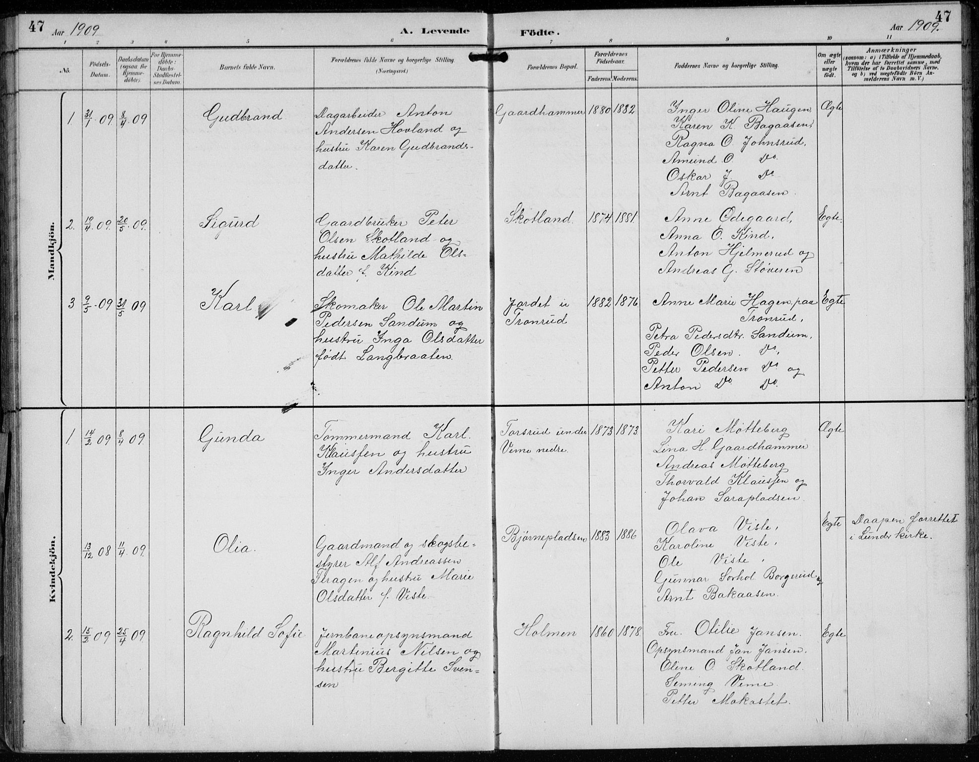 Lunder kirkebøker, AV/SAKO-A-629/F/Fb/L0001: Parish register (official) no. II 1, 1893-1916, p. 47