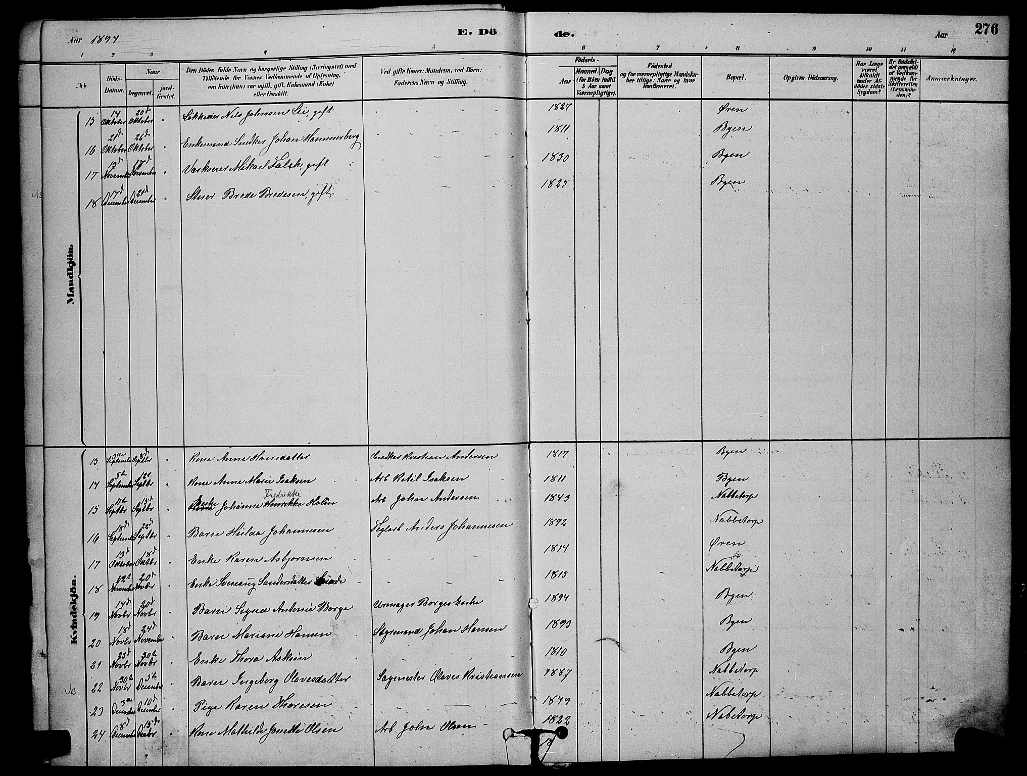 Østre Fredrikstad prestekontor Kirkebøker, SAO/A-10907/G/Ga/L0001: Parish register (copy) no. 1, 1880-1899, p. 276