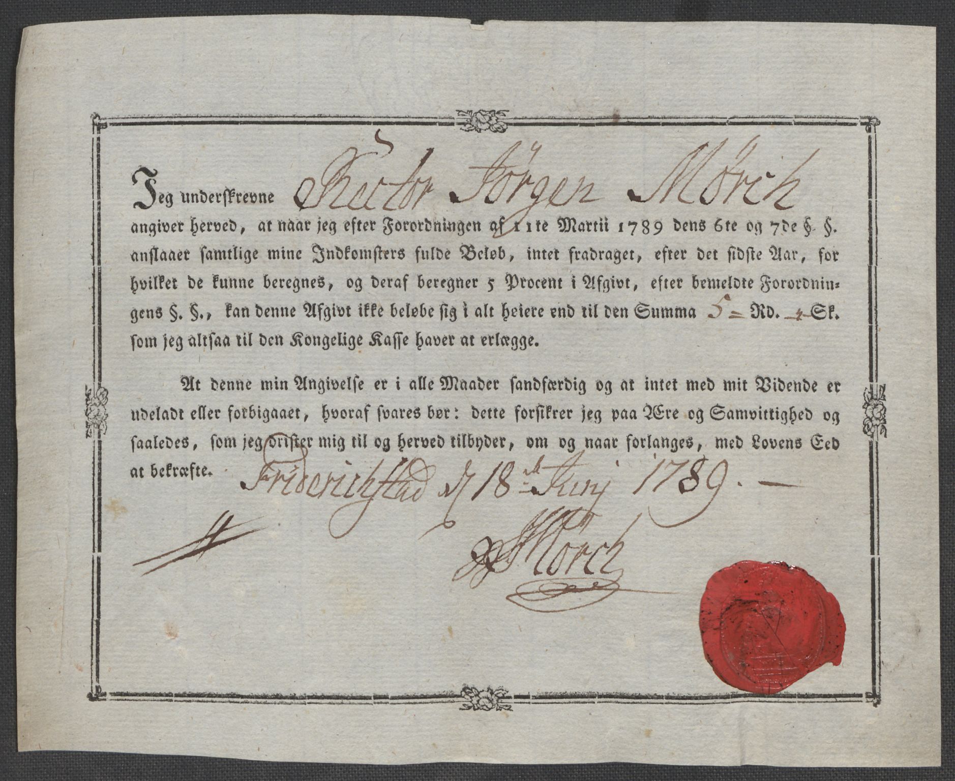 Rentekammeret inntil 1814, Reviderte regnskaper, Mindre regnskaper, AV/RA-EA-4068/Rf/Rfe/L0009: Fredrikstad. Fosen fogderi, 1789, p. 119