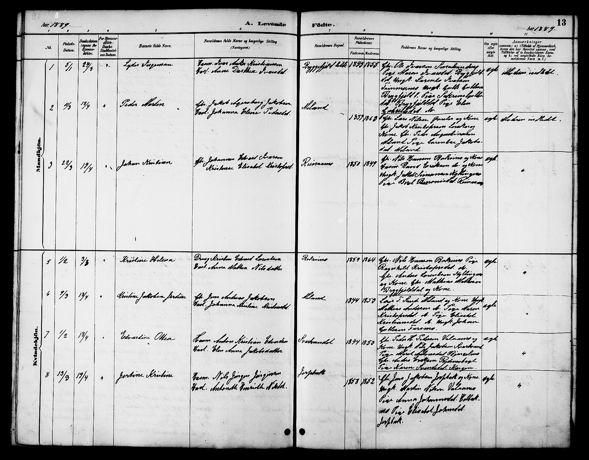 Ministerialprotokoller, klokkerbøker og fødselsregistre - Nordland, AV/SAT-A-1459/826/L0383: Parish register (copy) no. 826C03, 1887-1896, p. 13