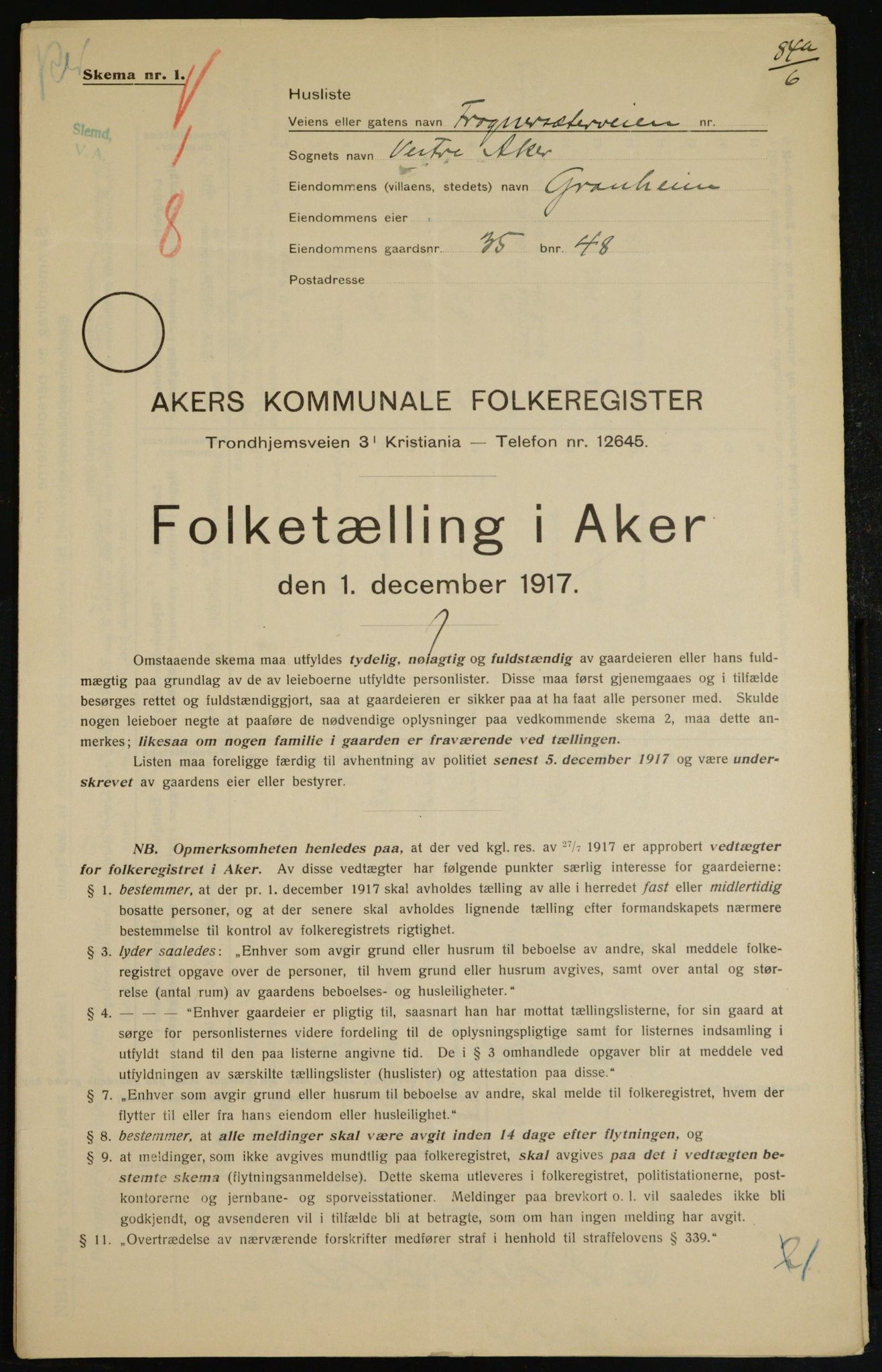 OBA, Municipal Census 1917 for Aker, 1917, p. 7290