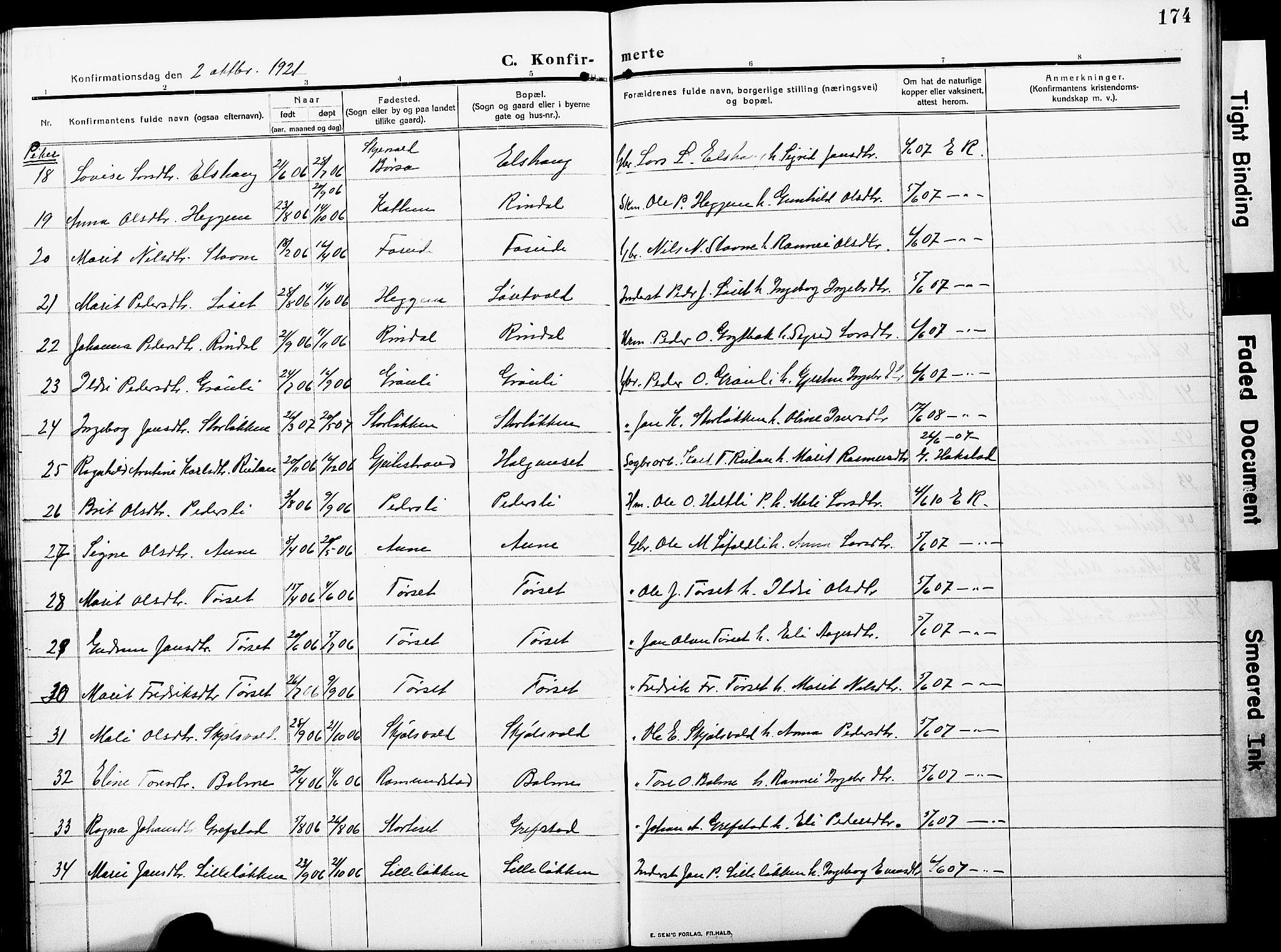 Ministerialprotokoller, klokkerbøker og fødselsregistre - Møre og Romsdal, AV/SAT-A-1454/598/L1079: Parish register (copy) no. 598C04, 1909-1927, p. 174