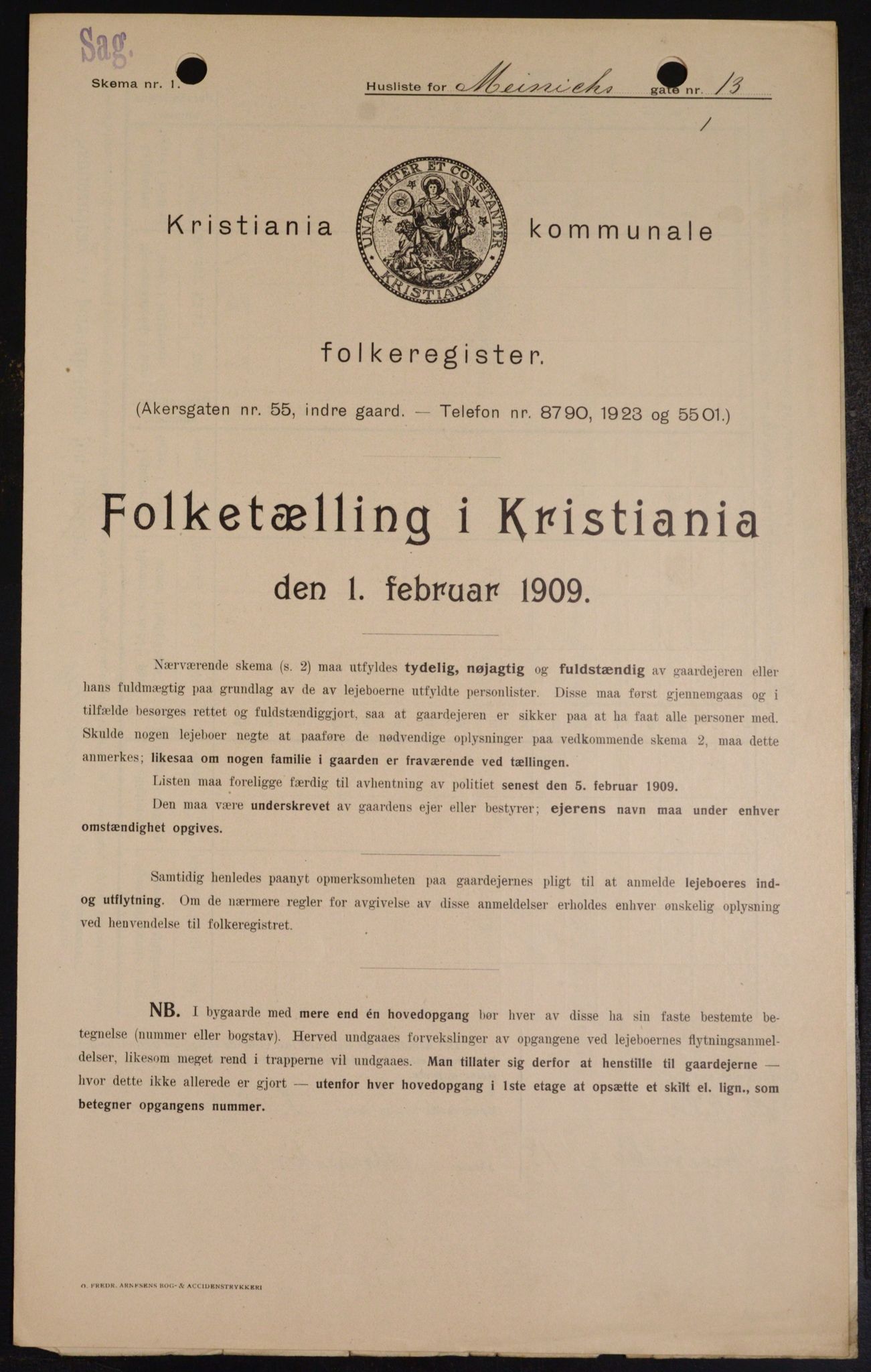 OBA, Municipal Census 1909 for Kristiania, 1909, p. 1203