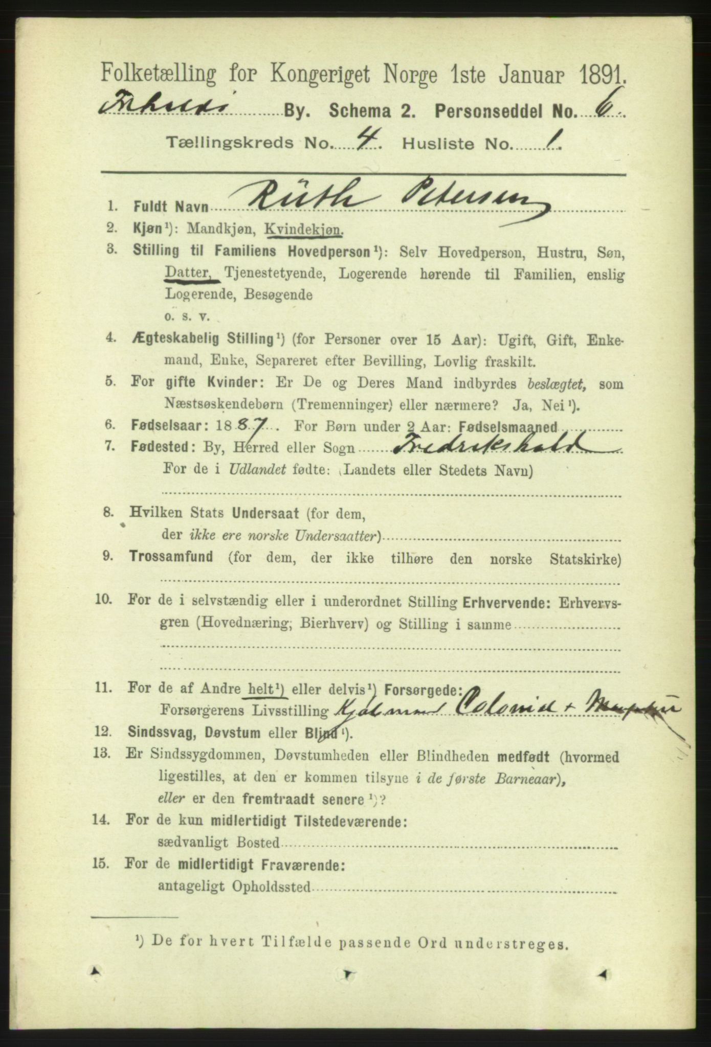 RA, 1891 census for 0101 Fredrikshald, 1891, p. 3738