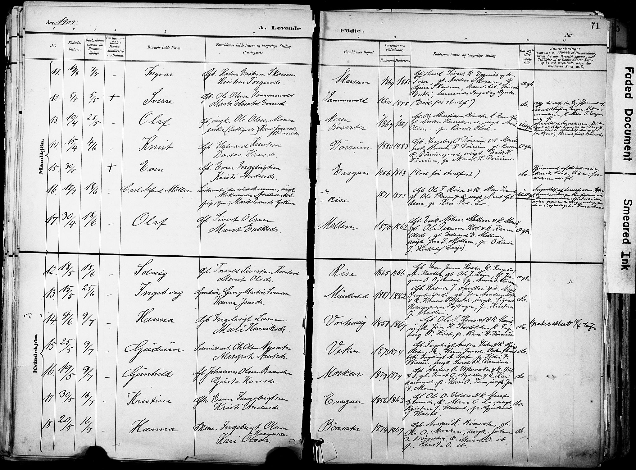 Ministerialprotokoller, klokkerbøker og fødselsregistre - Sør-Trøndelag, AV/SAT-A-1456/678/L0902: Parish register (official) no. 678A11, 1895-1911, p. 71