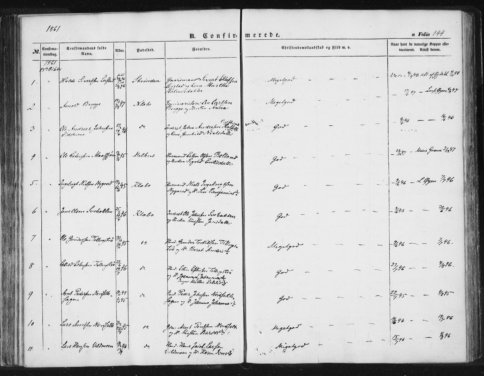 Ministerialprotokoller, klokkerbøker og fødselsregistre - Sør-Trøndelag, AV/SAT-A-1456/618/L0441: Parish register (official) no. 618A05, 1843-1862, p. 144