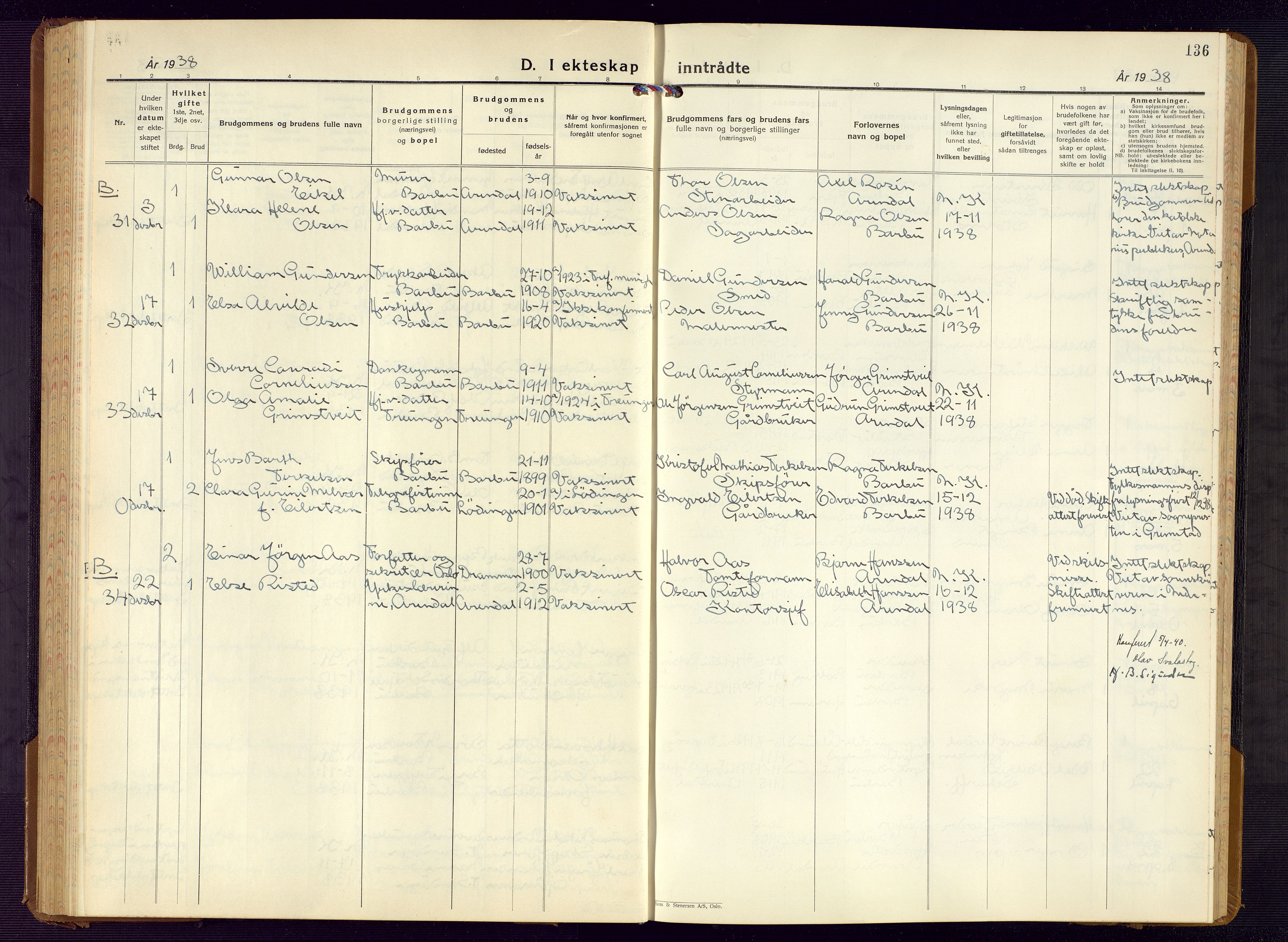 Barbu sokneprestkontor, AV/SAK-1111-0003/F/Fb/L0006: Parish register (copy) no. B 6, 1937-1947, p. 136