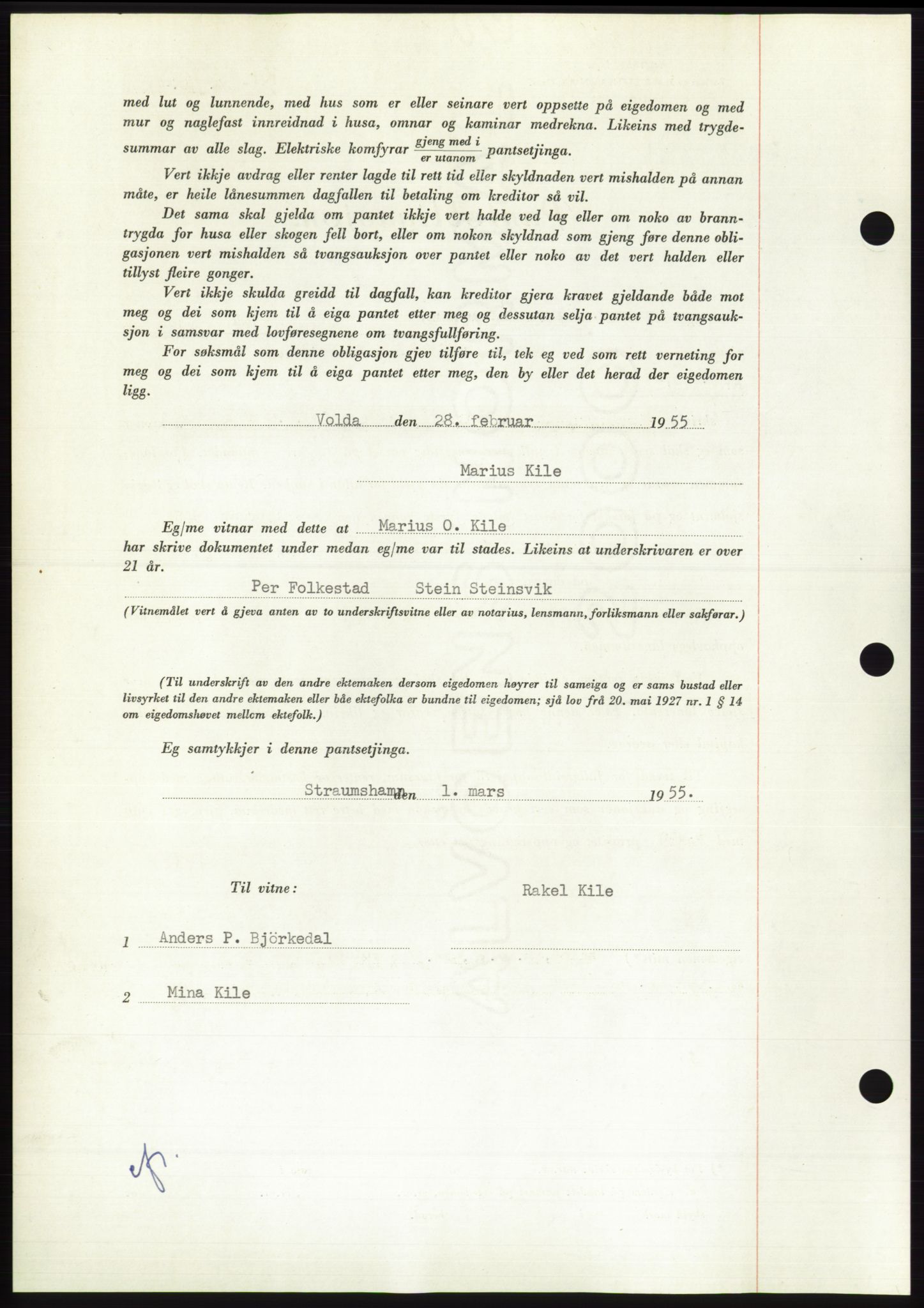 Søre Sunnmøre sorenskriveri, AV/SAT-A-4122/1/2/2C/L0126: Mortgage book no. 14B, 1954-1955, Diary no: : 866/1955