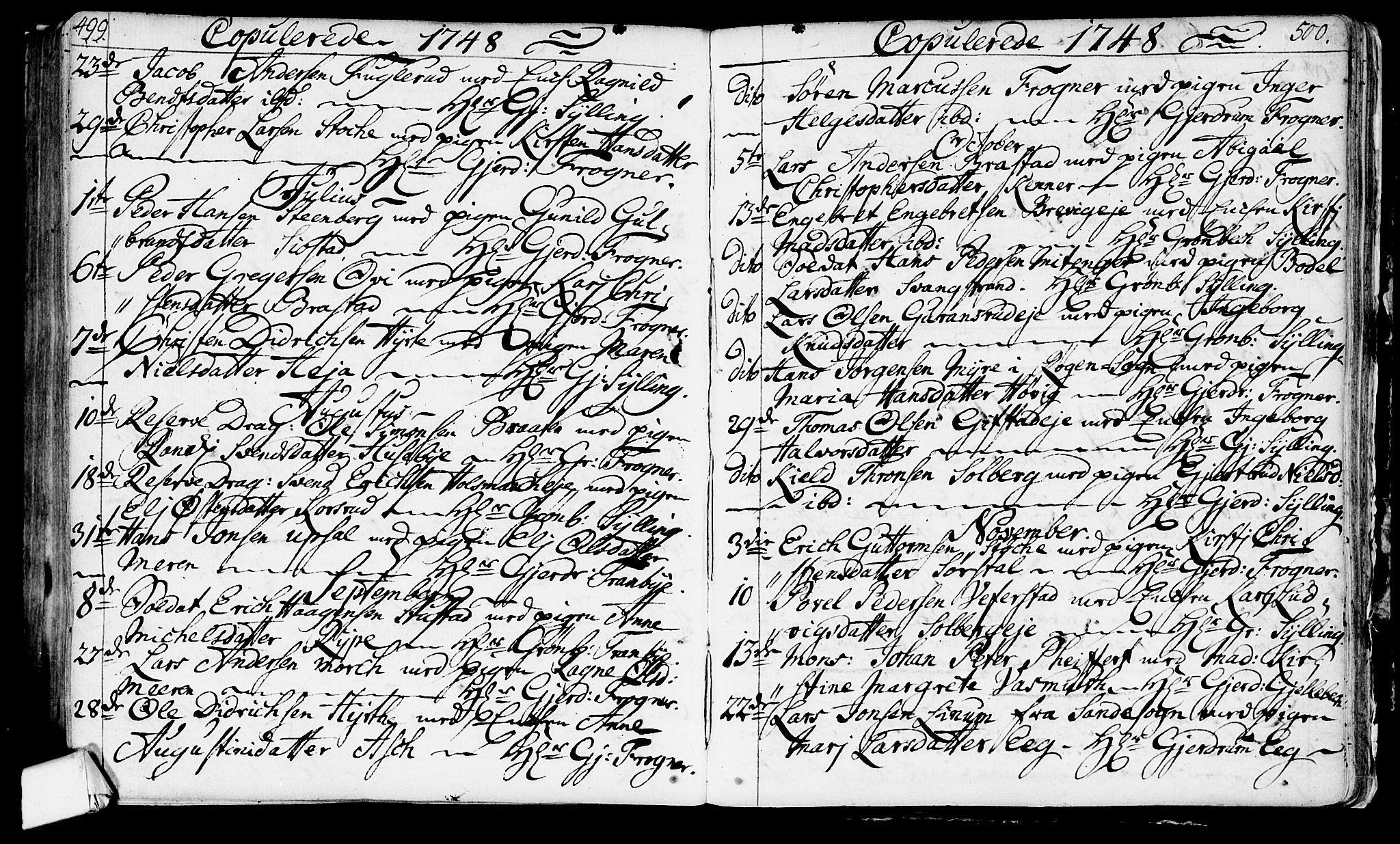 Lier kirkebøker, SAKO/A-230/F/Fa/L0003: Parish register (official) no. I 3, 1727-1748, p. 499-500