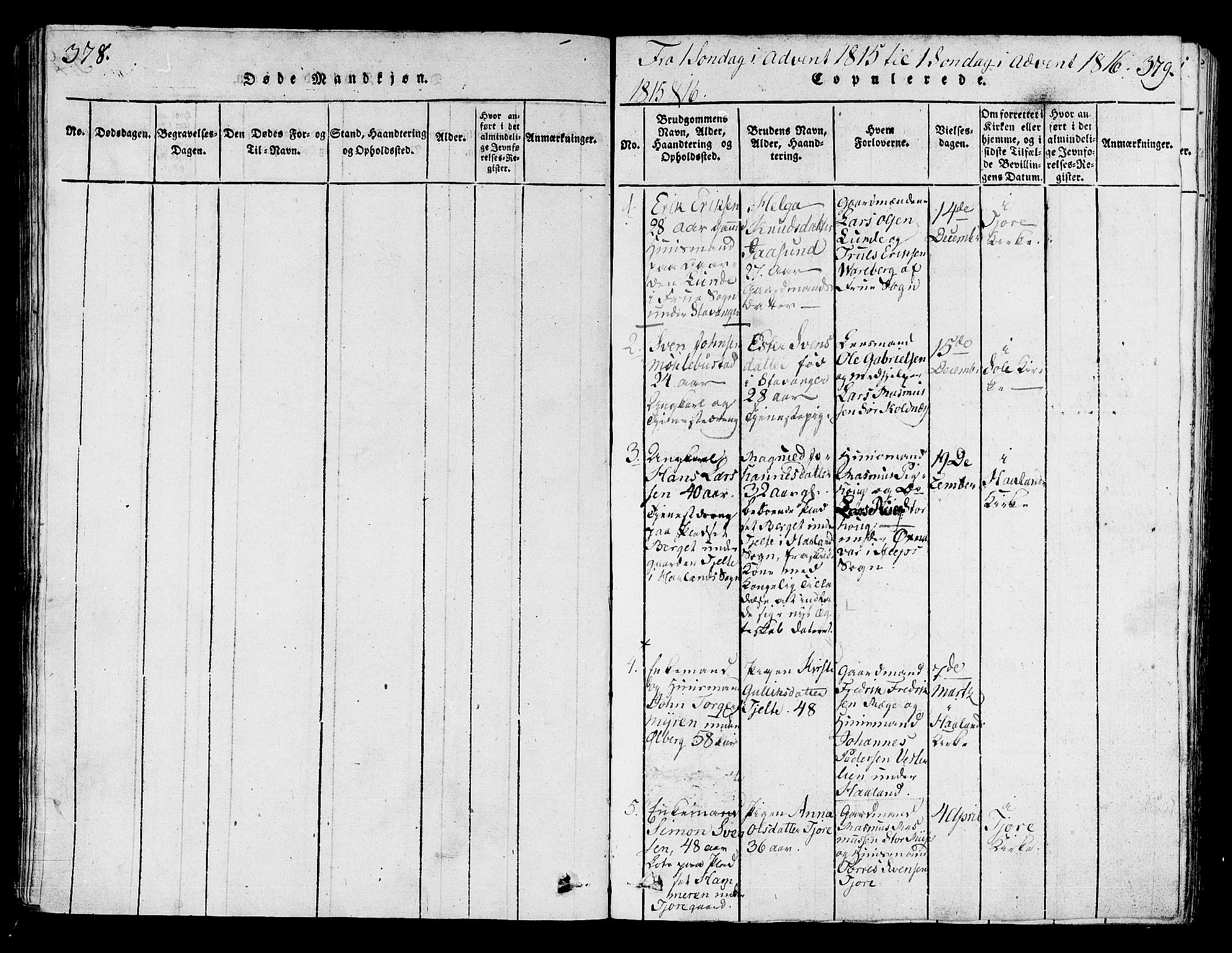 Håland sokneprestkontor, AV/SAST-A-101802/001/30BA/L0004: Parish register (official) no. A 4, 1815-1829, p. 378-379