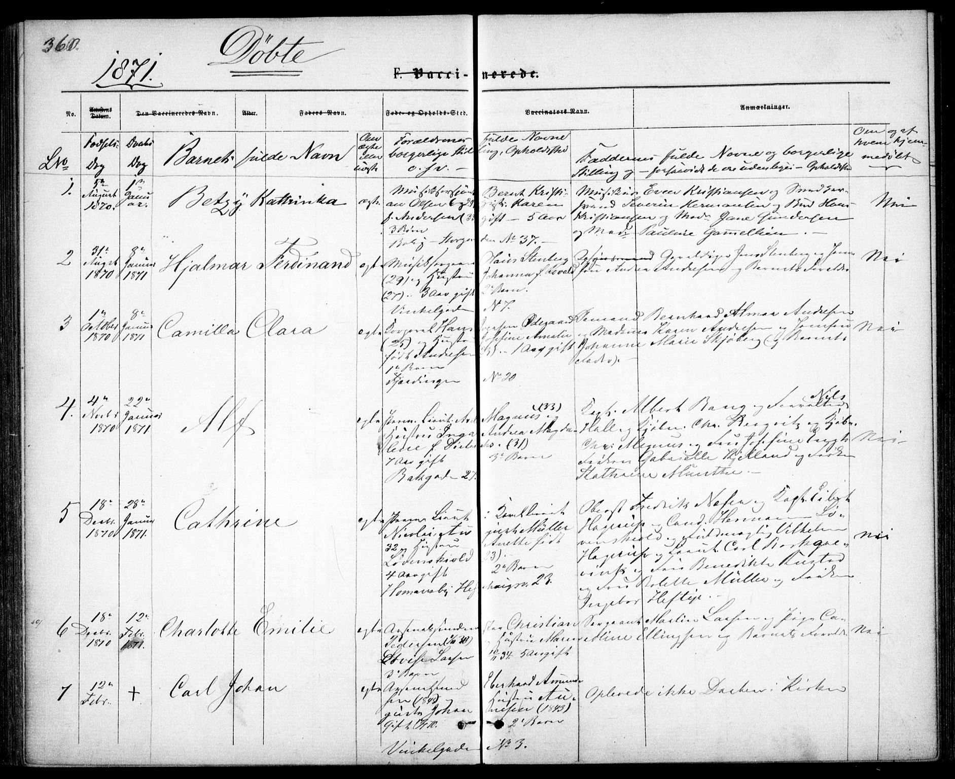 Garnisonsmenigheten Kirkebøker, SAO/A-10846/G/Ga/L0006: Parish register (copy) no. 6, 1860-1880, p. 360