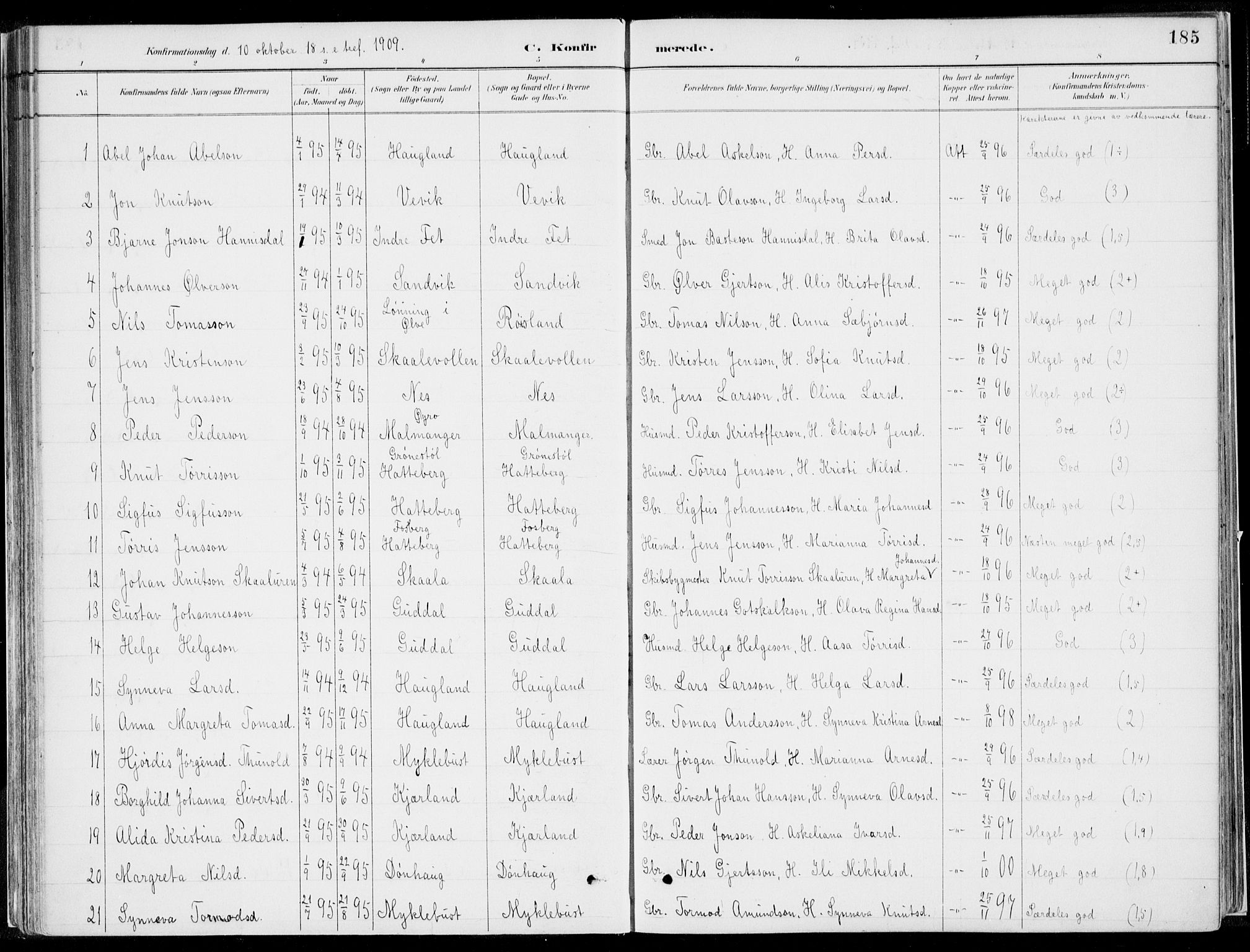 Kvinnherad sokneprestembete, SAB/A-76401/H/Haa: Parish register (official) no. B  1, 1887-1921, p. 185