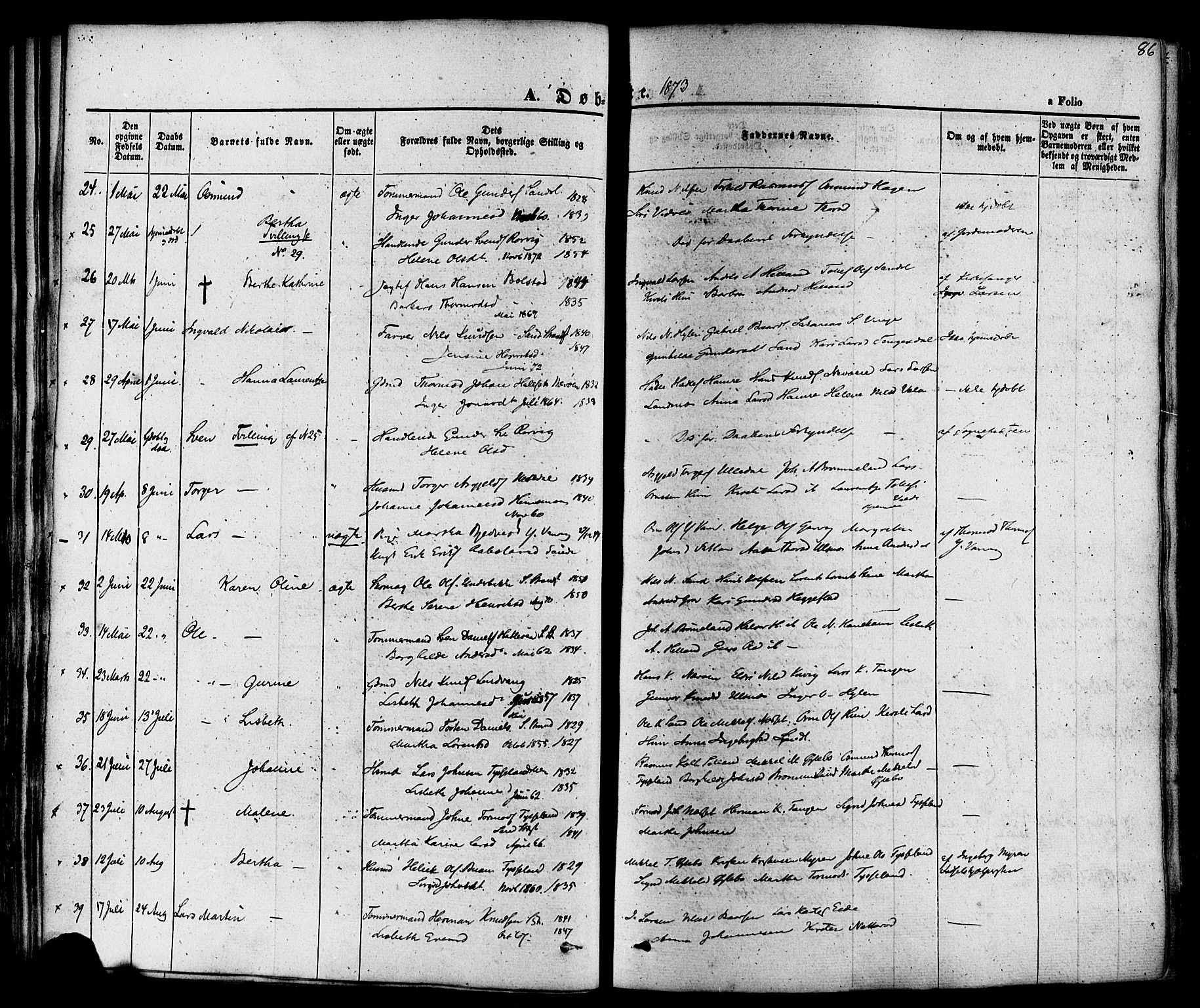 Sand sokneprestkontor, AV/SAST-A-101848/01/III/L0003: Parish register (official) no. A 3, 1854-1879, p. 86