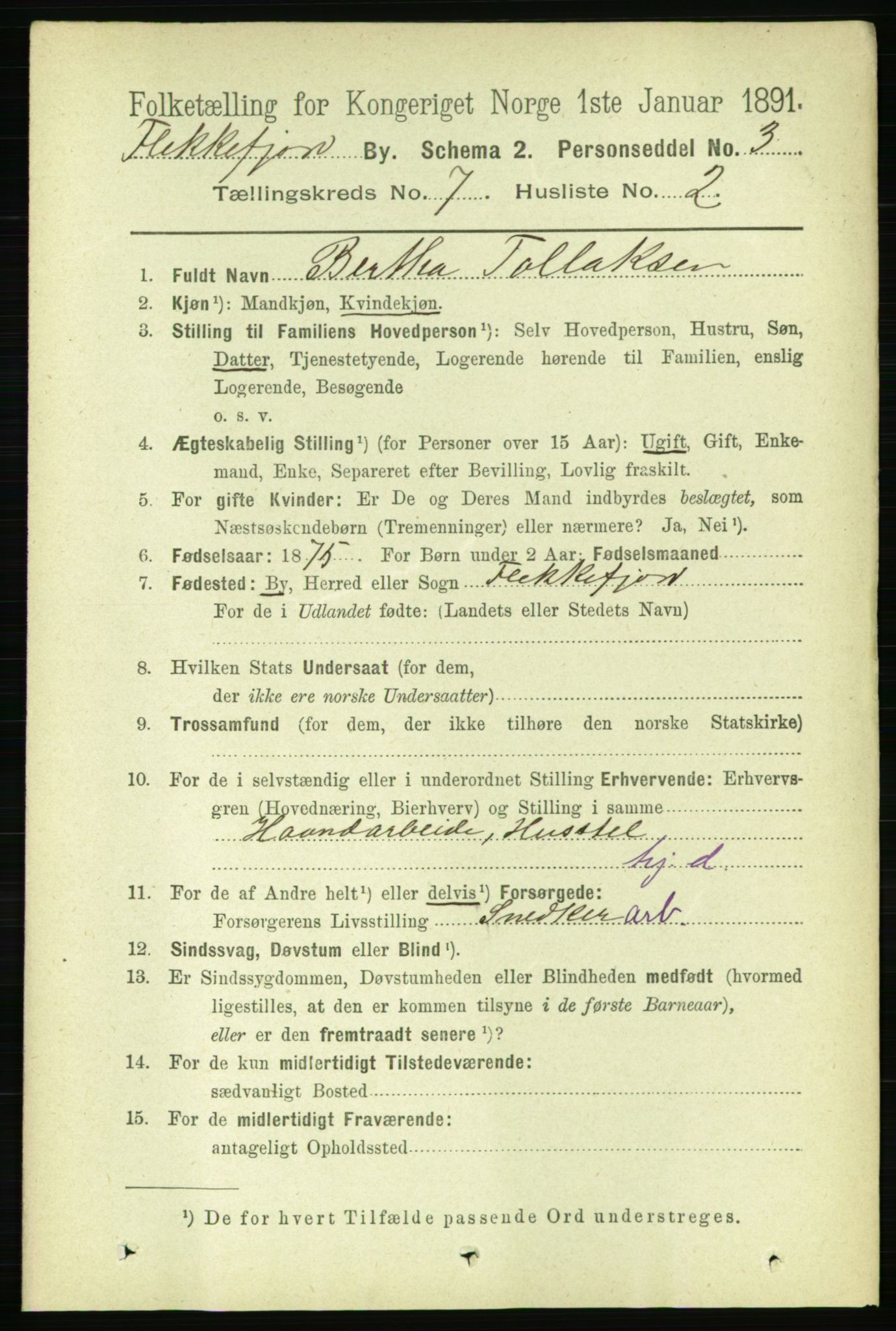 RA, 1891 census for 1004 Flekkefjord, 1891, p. 1288