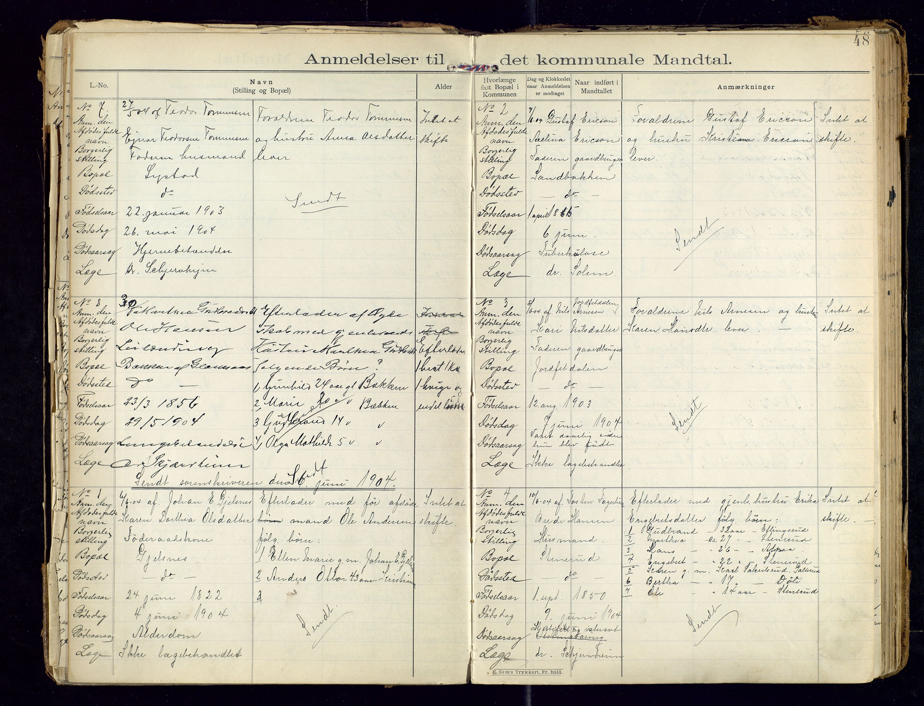 Sør-Odal lensmannskontor, AV/SAH-LHS-022/H/Hb/L0001/0002: Protokoller over anmeldte dødsfall / Protokoll over anmeldte dødsfall, 1901-1913, p. 48