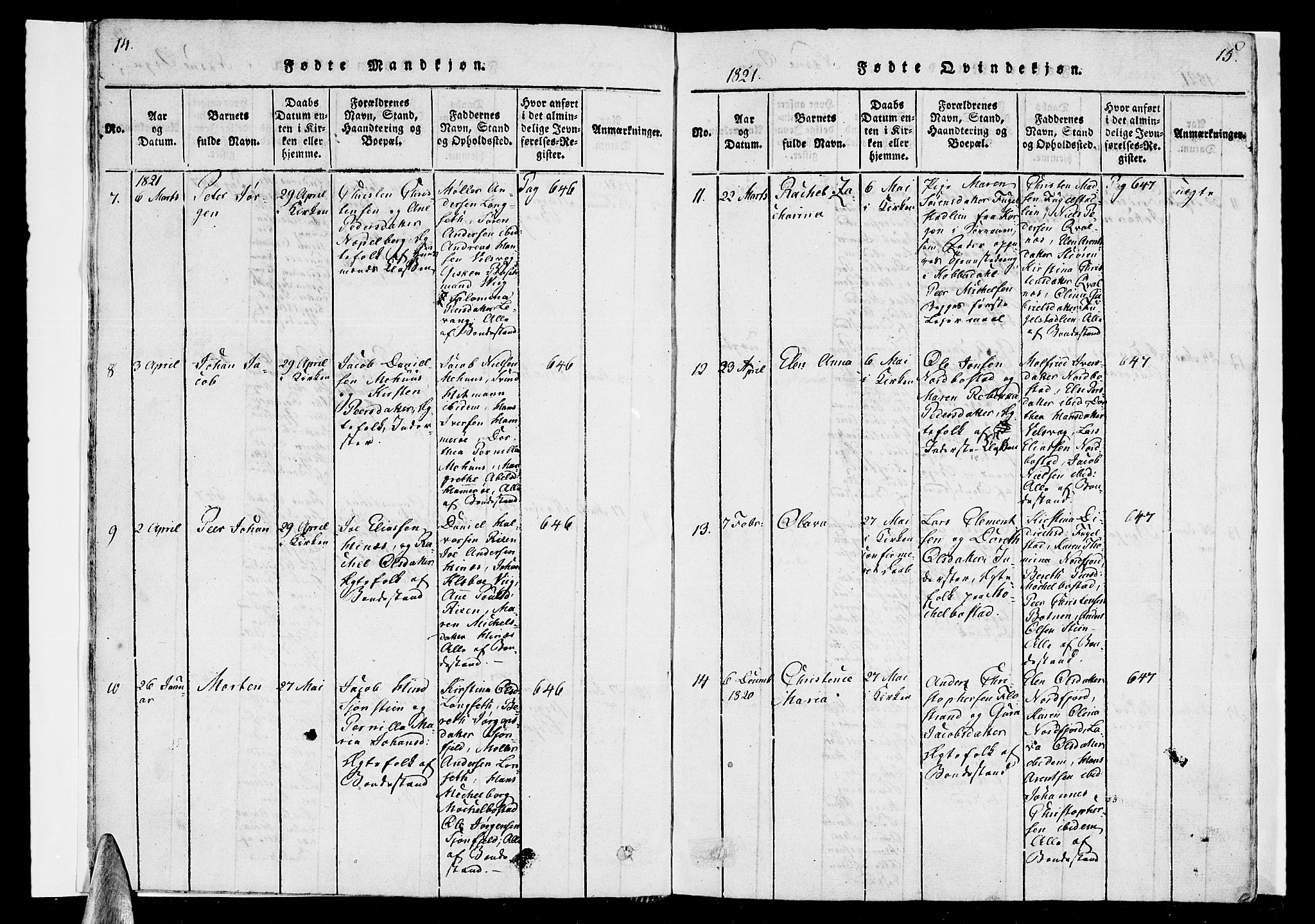 Ministerialprotokoller, klokkerbøker og fødselsregistre - Nordland, AV/SAT-A-1459/838/L0546: Parish register (official) no. 838A05 /1, 1820-1828, p. 14-15