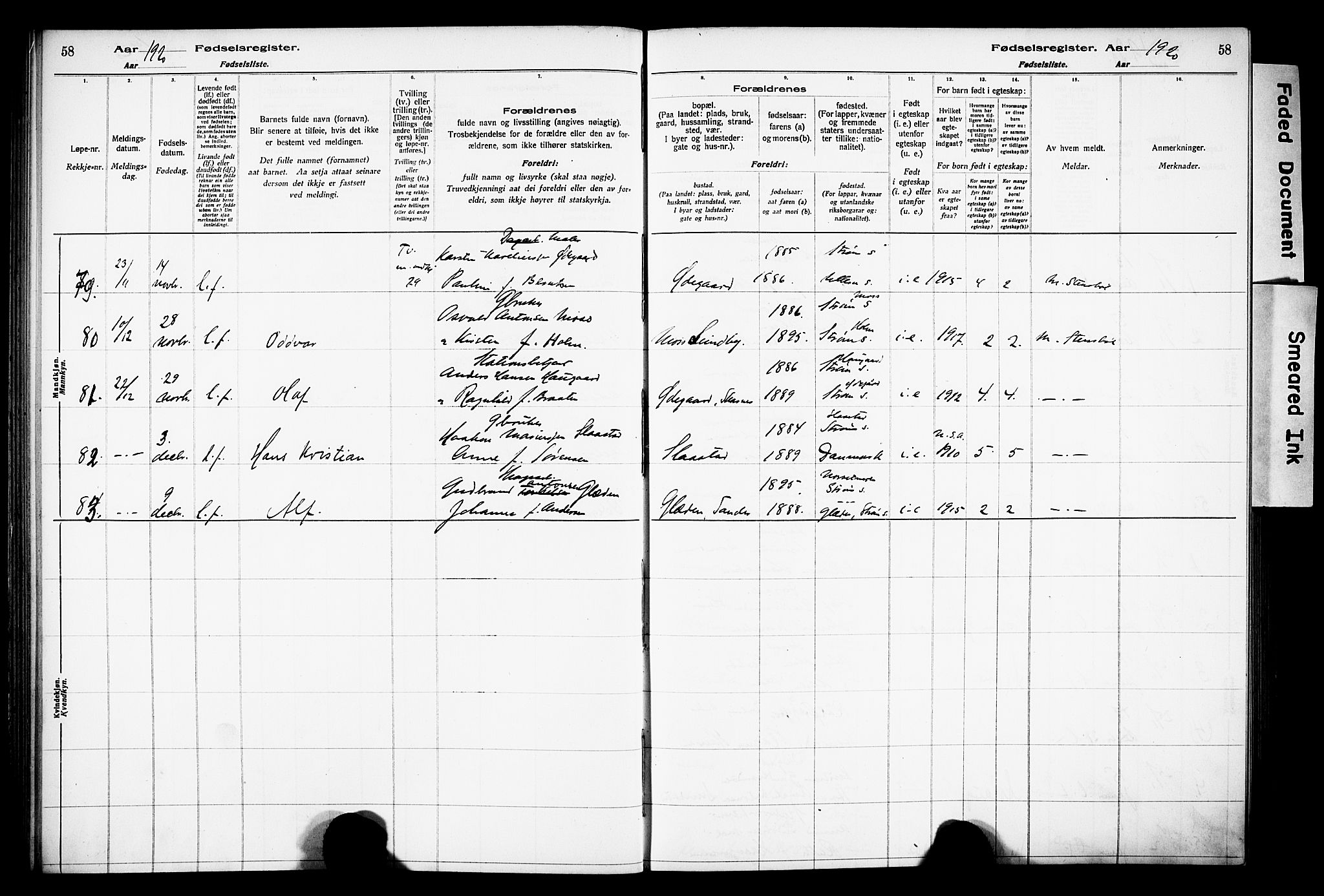 Sør-Odal prestekontor, AV/SAH-PREST-030/I/Id: Birth register no. 1, 1916-1931, p. 58