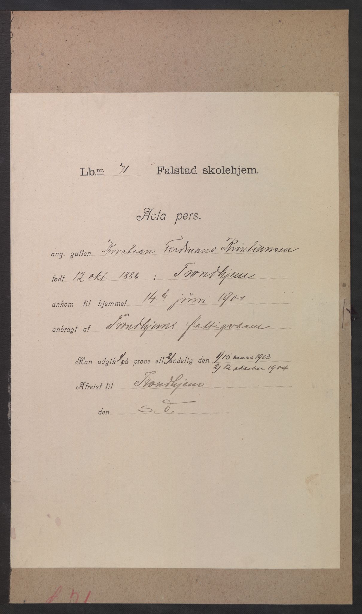 Falstad skolehjem, AV/RA-S-1676/E/Eb/L0003: Elevmapper løpenr. 62-80, 1899-1907, p. 184