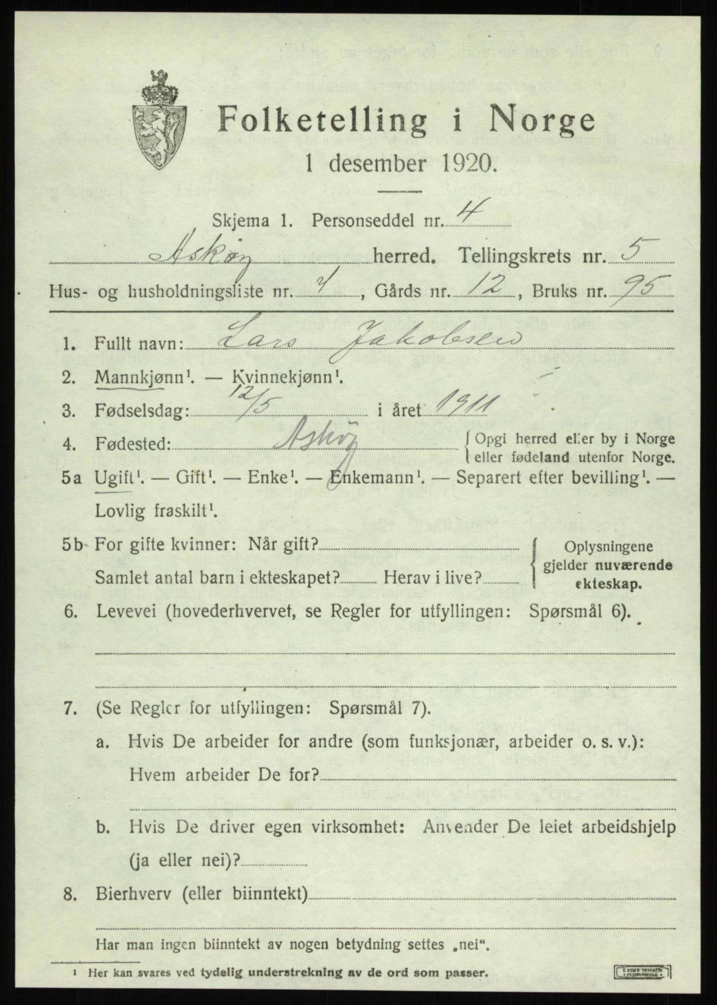 SAB, 1920 census for Askøy, 1920, p. 8834