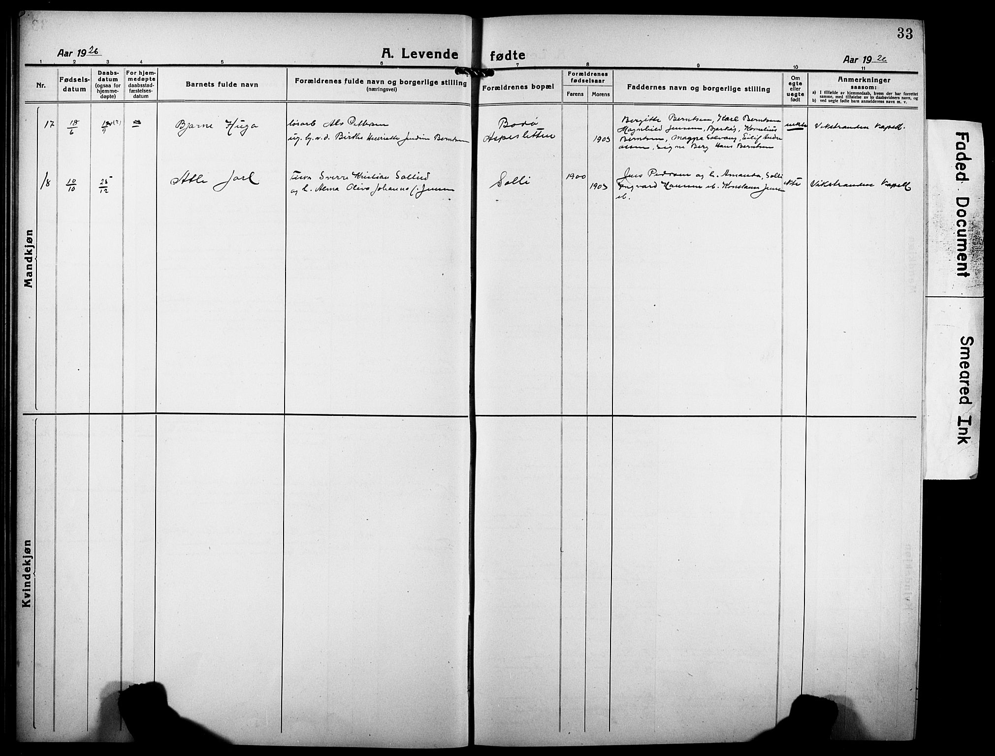 Tranøy sokneprestkontor, AV/SATØ-S-1313/I/Ia/Iab/L0006klokker: Parish register (copy) no. 6, 1919-1932, p. 33