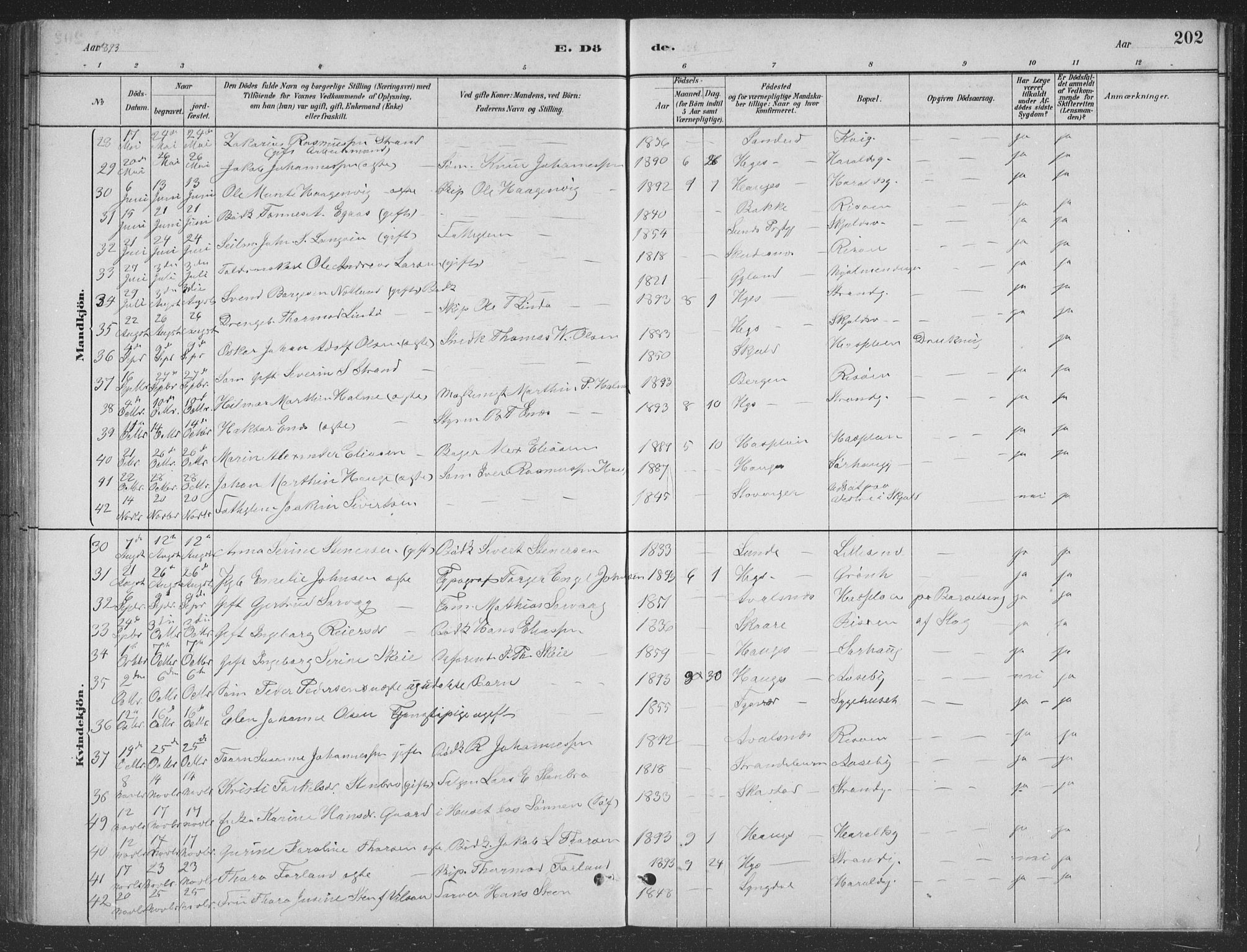 Haugesund sokneprestkontor, AV/SAST-A -101863/H/Ha/Hab/L0002: Parish register (copy) no. B 2, 1881-1894, p. 202