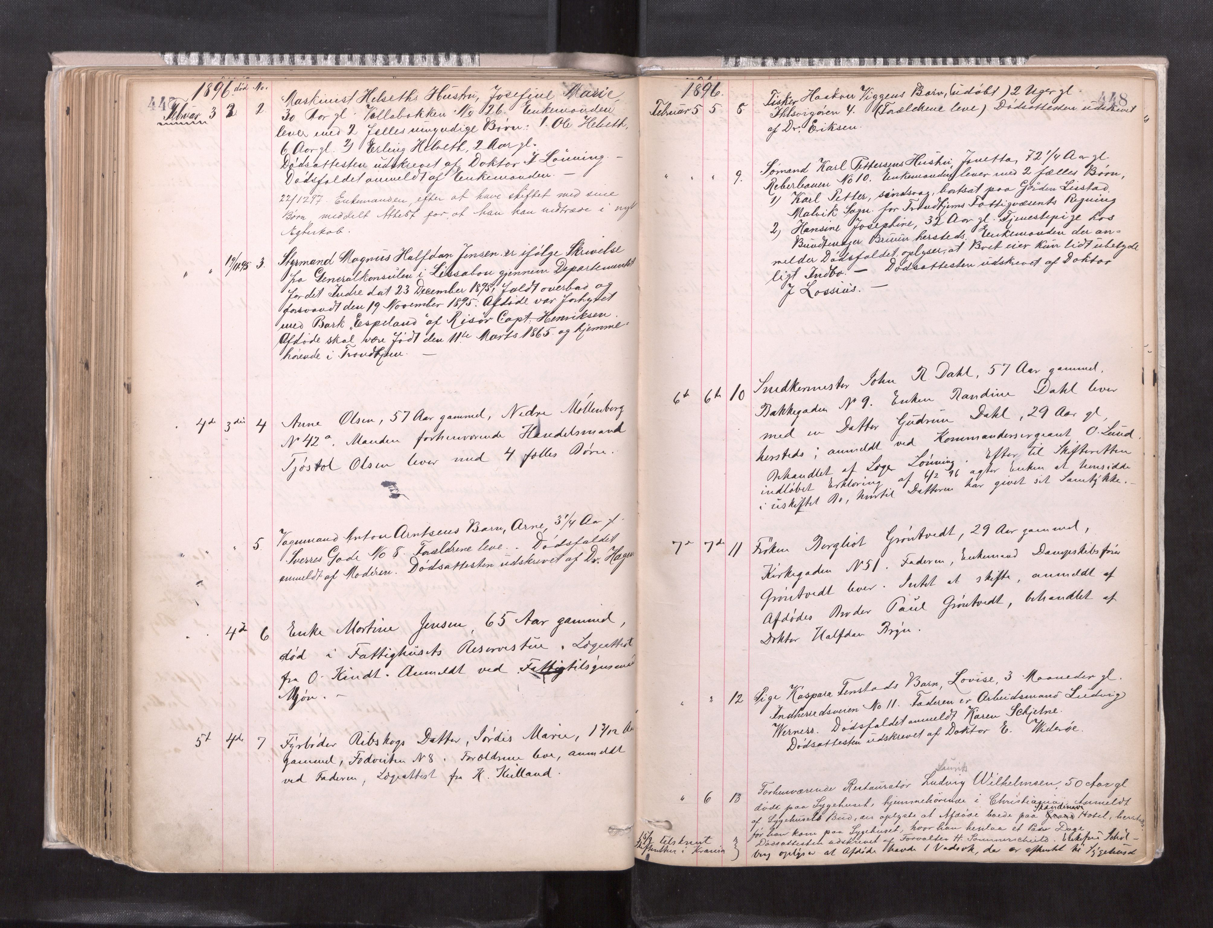 Trondheim byfogd, AV/SAT-A-0003/1/3/3L/L0004: Dødsanmeldelsesprotokoll, 1891-1897, p. 447-448