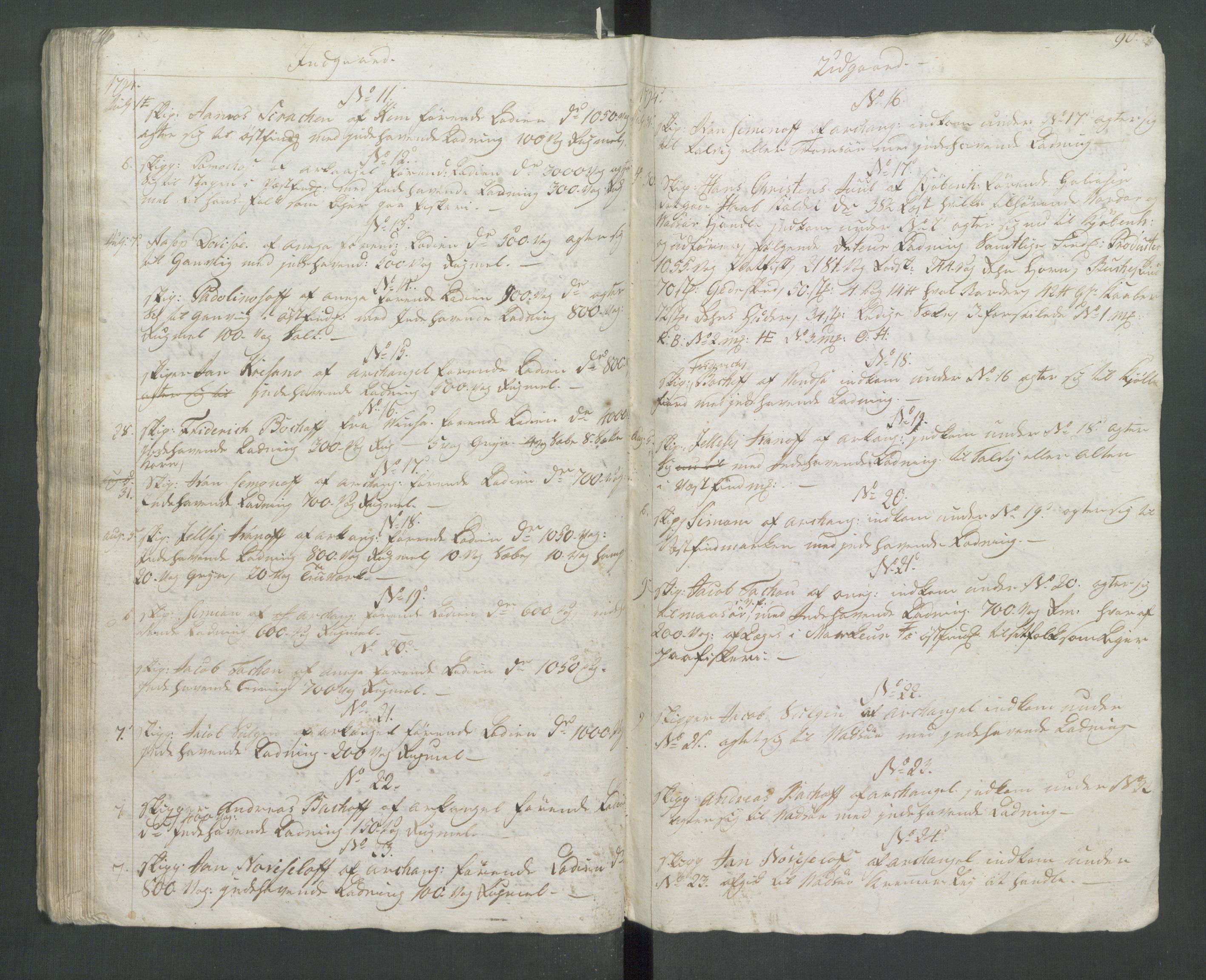 Generaltollkammeret, tollregnskaper, AV/RA-EA-5490/R37/L0001/0001: Tollregnskaper Vardø / Tollbok, 1789-1794, p. 89b-90a
