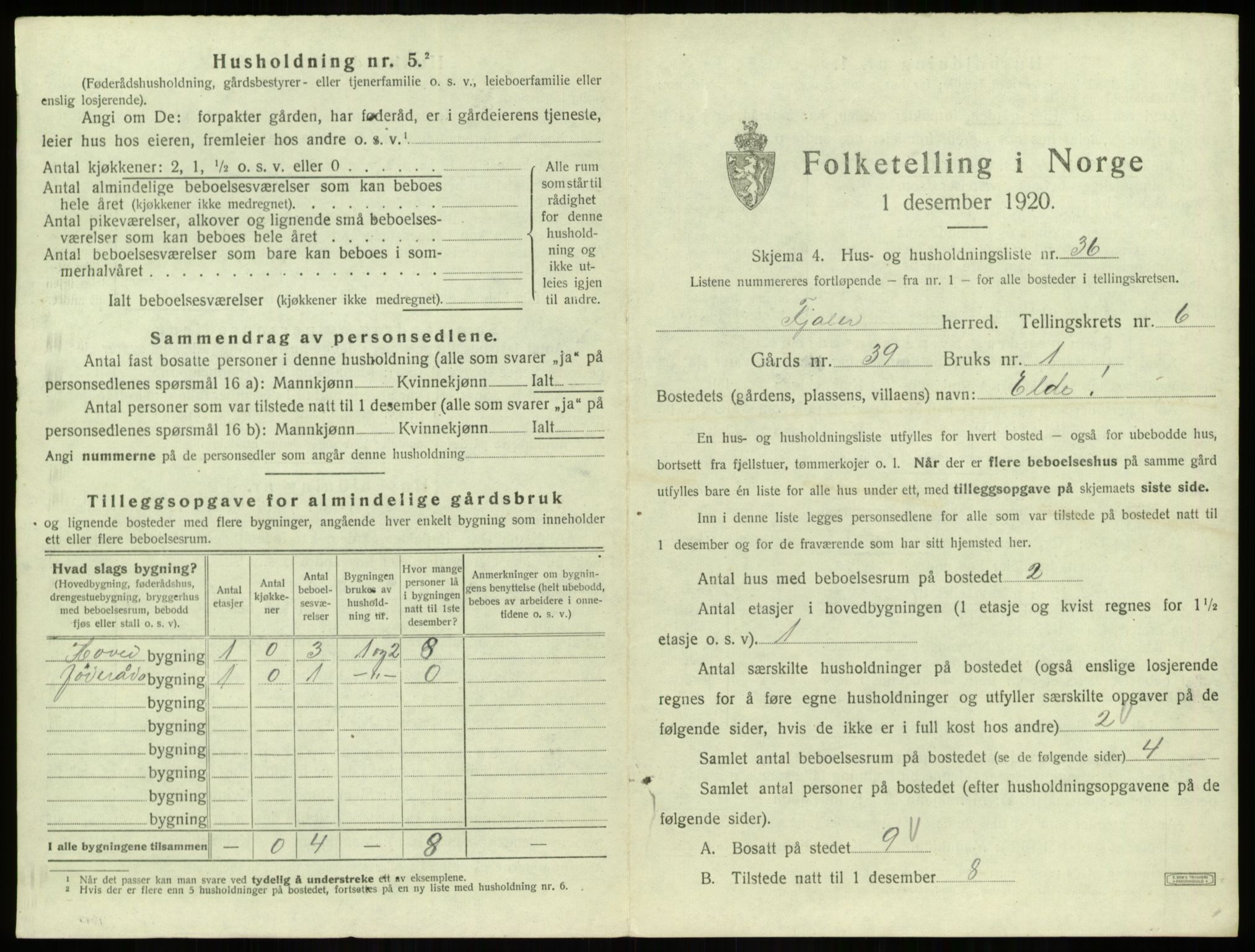 SAB, 1920 census for Fjaler, 1920, p. 565