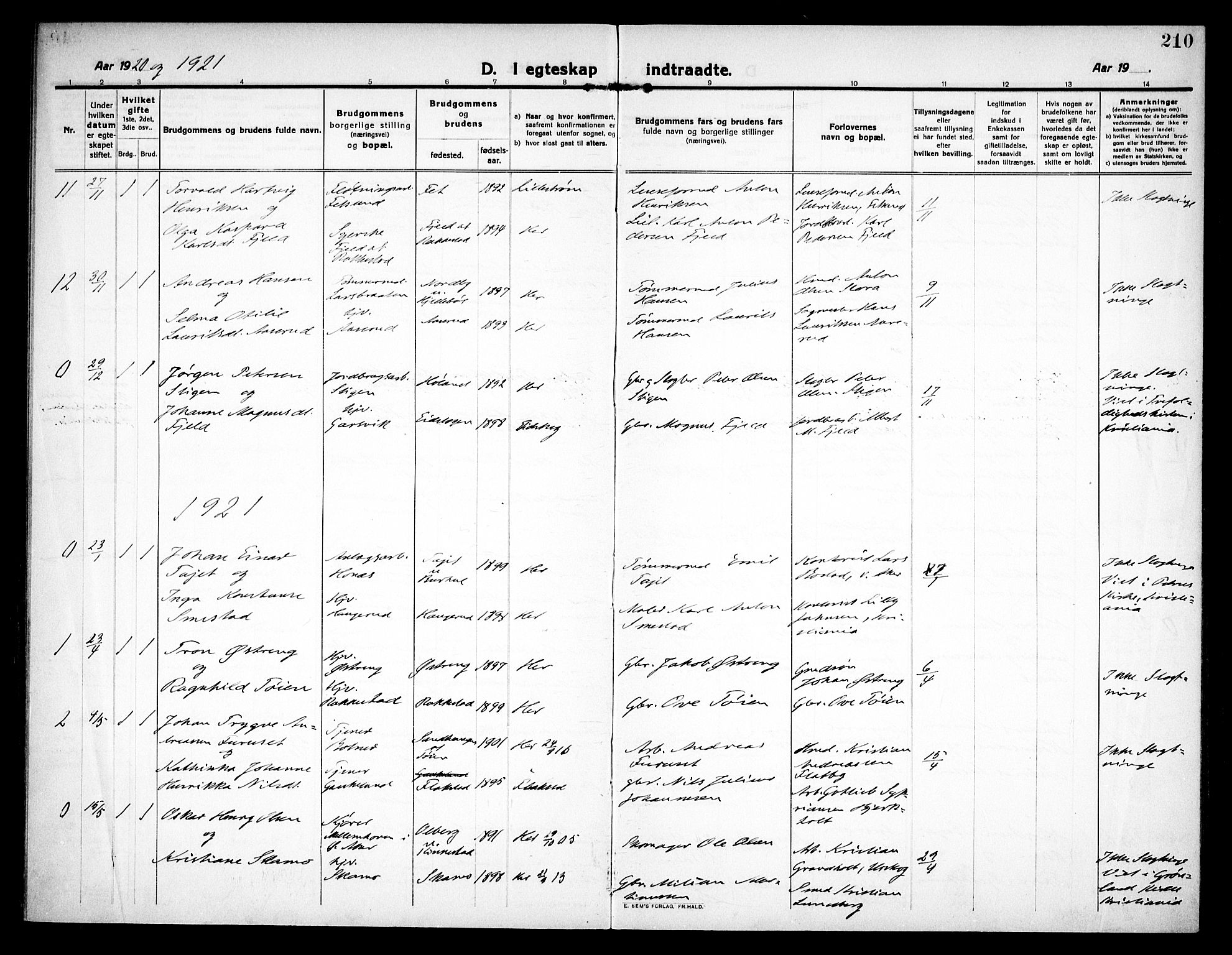 Høland prestekontor Kirkebøker, SAO/A-10346a/F/Fa/L0016: Parish register (official) no. I 16, 1912-1921, p. 210