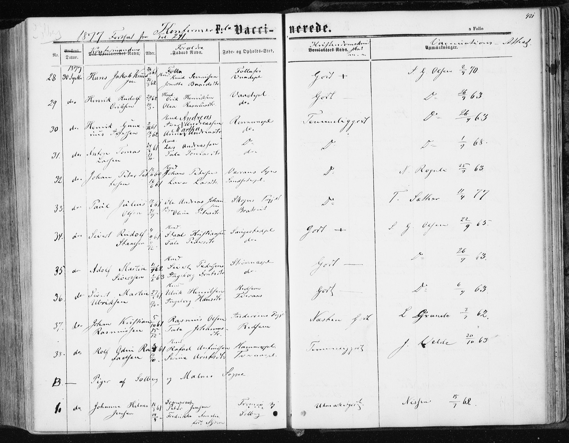 Ministerialprotokoller, klokkerbøker og fødselsregistre - Nord-Trøndelag, SAT/A-1458/741/L0394: Parish register (official) no. 741A08, 1864-1877, p. 421
