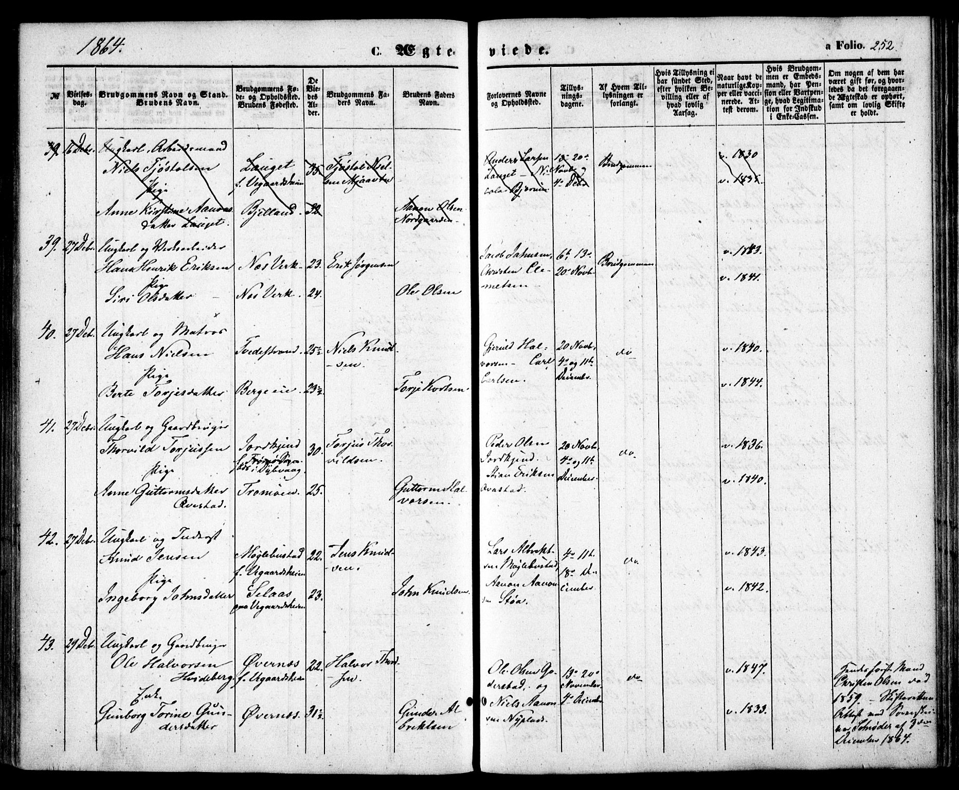 Holt sokneprestkontor, AV/SAK-1111-0021/F/Fa/L0009: Parish register (official) no. A 9, 1861-1871, p. 252