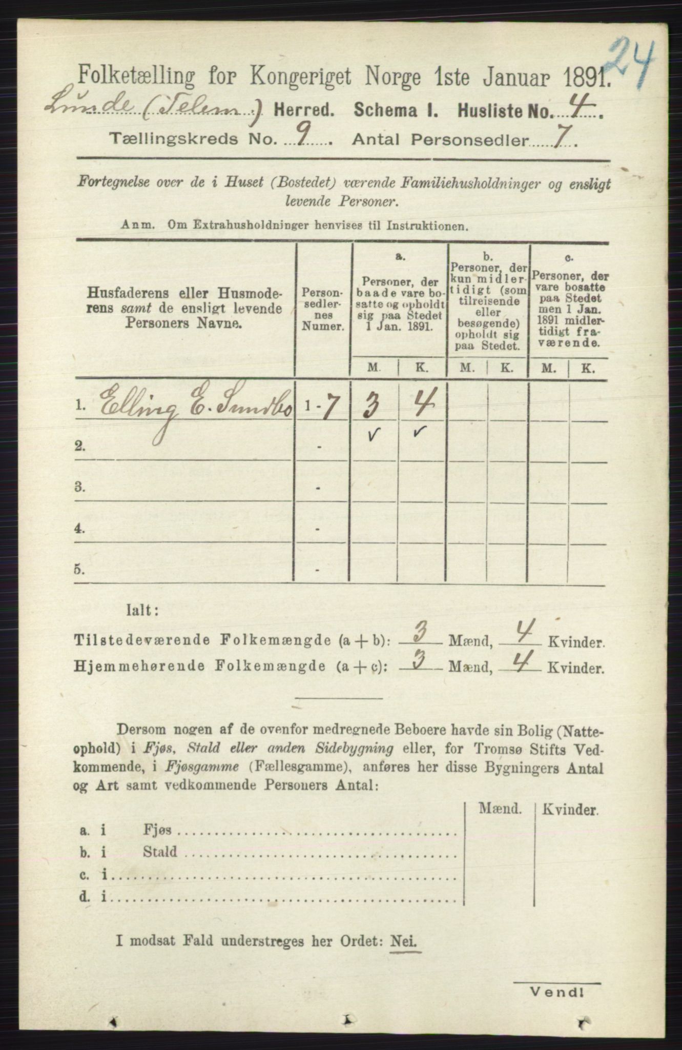 RA, 1891 census for 0820 Lunde, 1891, p. 2697