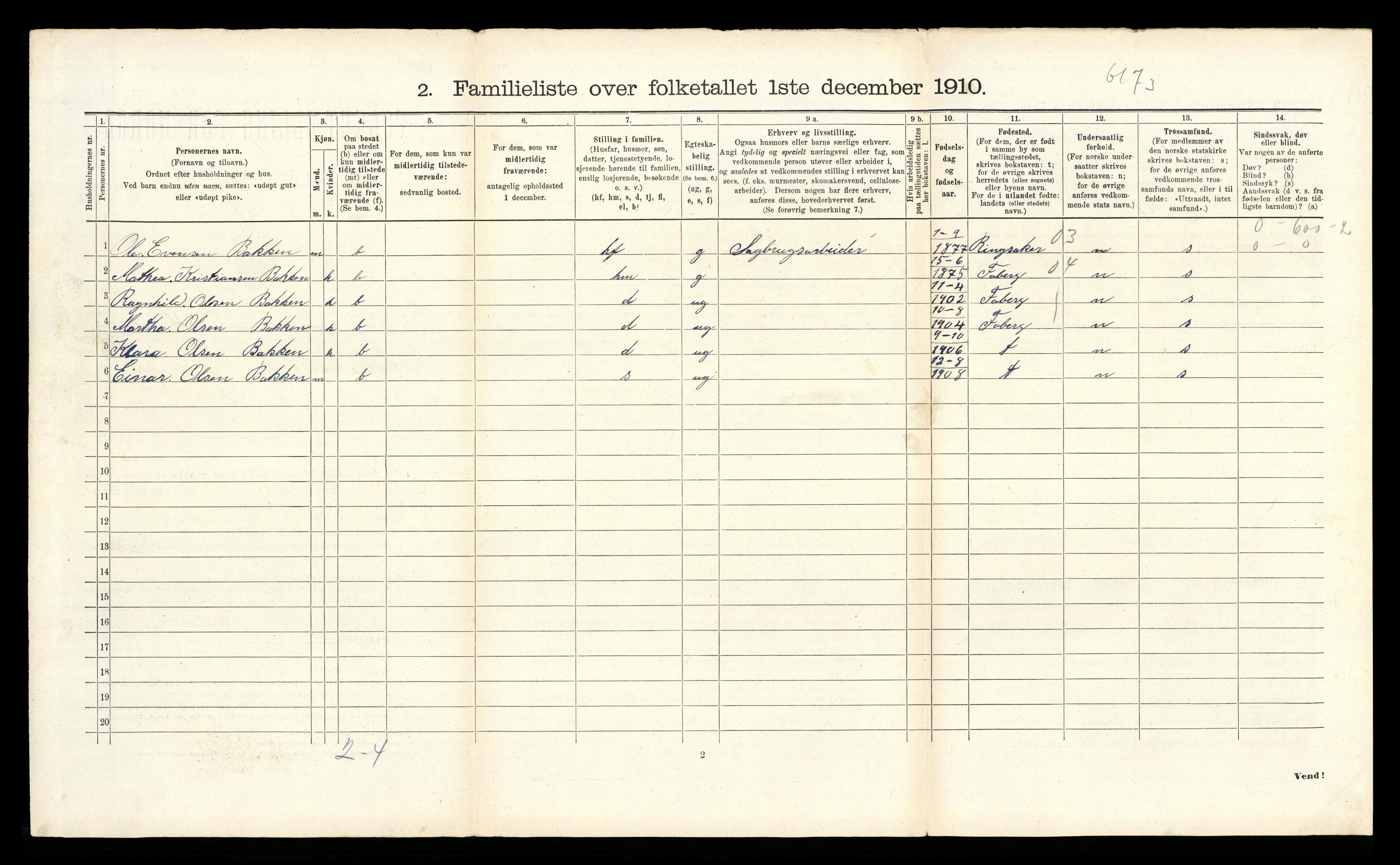 RA, 1910 census for Lillehammer, 1910, p. 2222