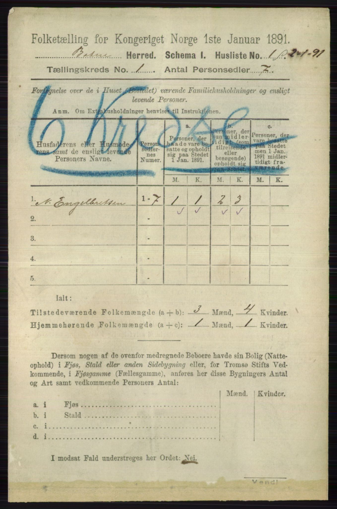 RA, 1891 census for 0715 Botne, 1891, p. 19