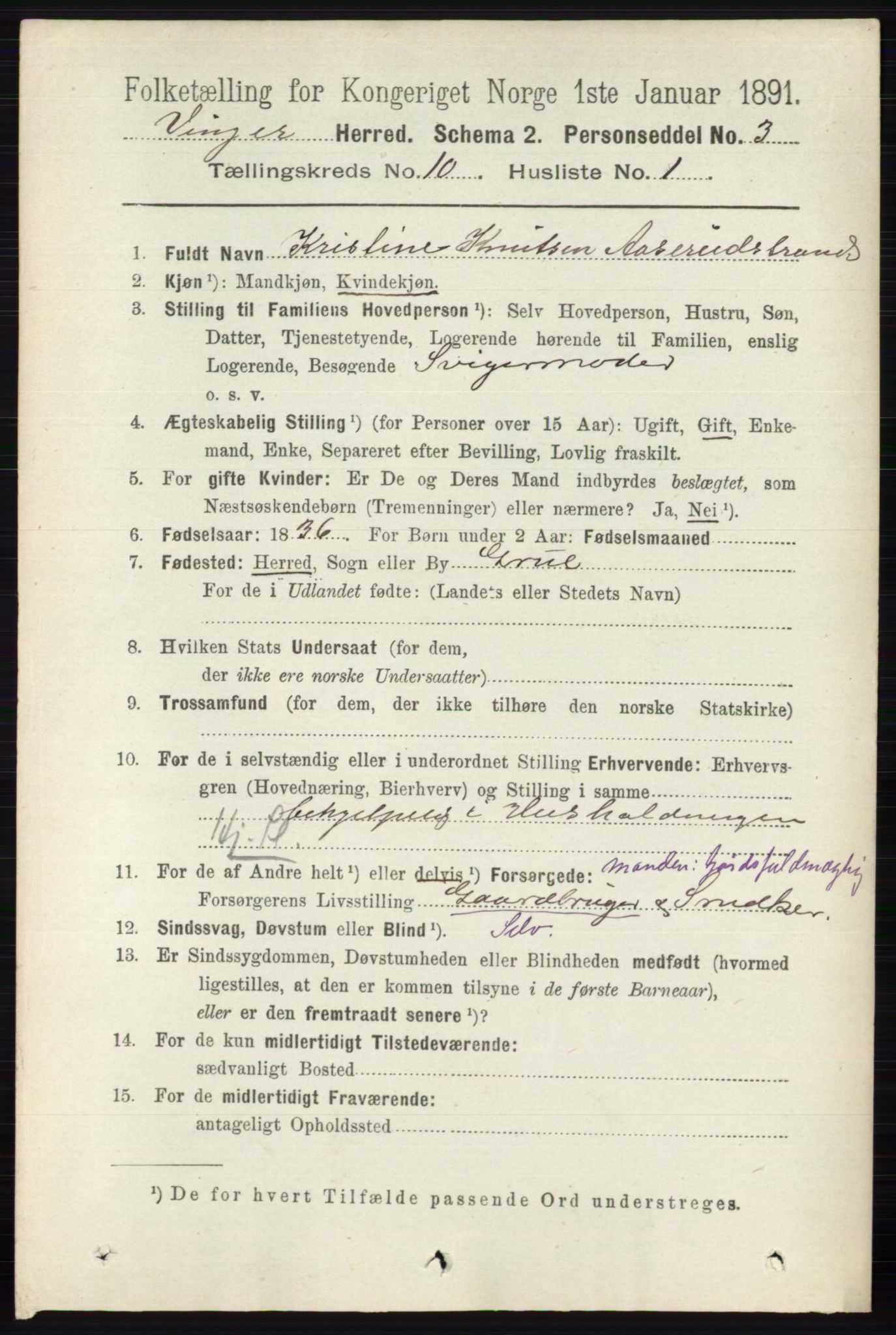 RA, 1891 census for 0421 Vinger, 1891, p. 4882