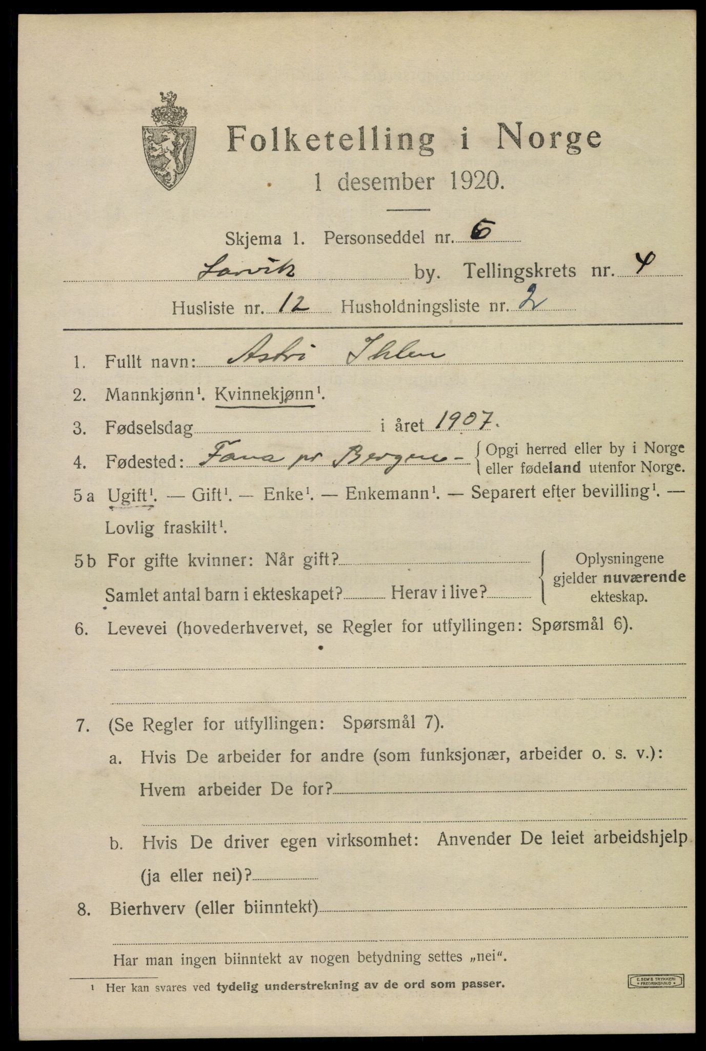 SAKO, 1920 census for Larvik, 1920, p. 13632