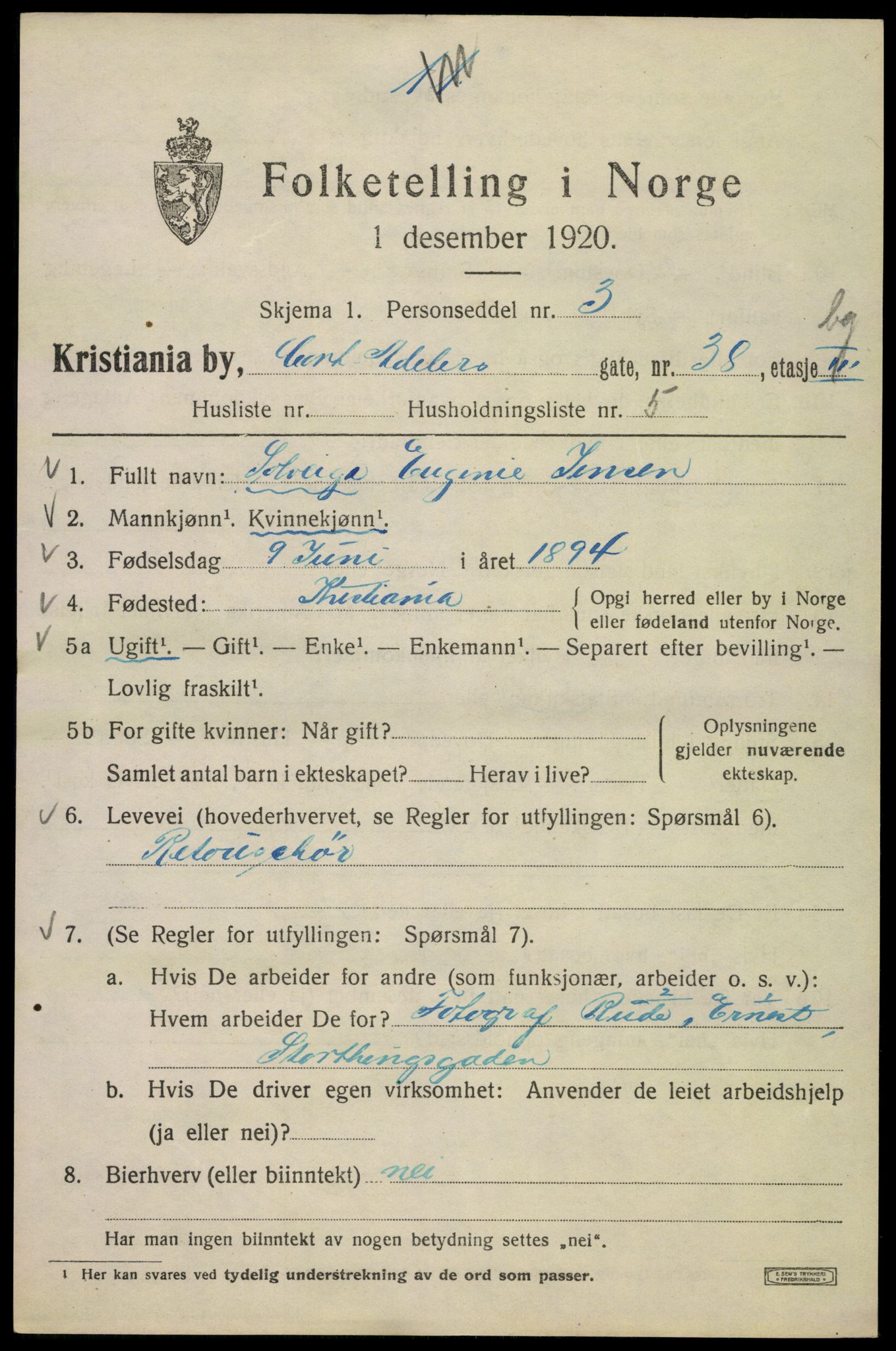 SAO, 1920 census for Kristiania, 1920, p. 191907