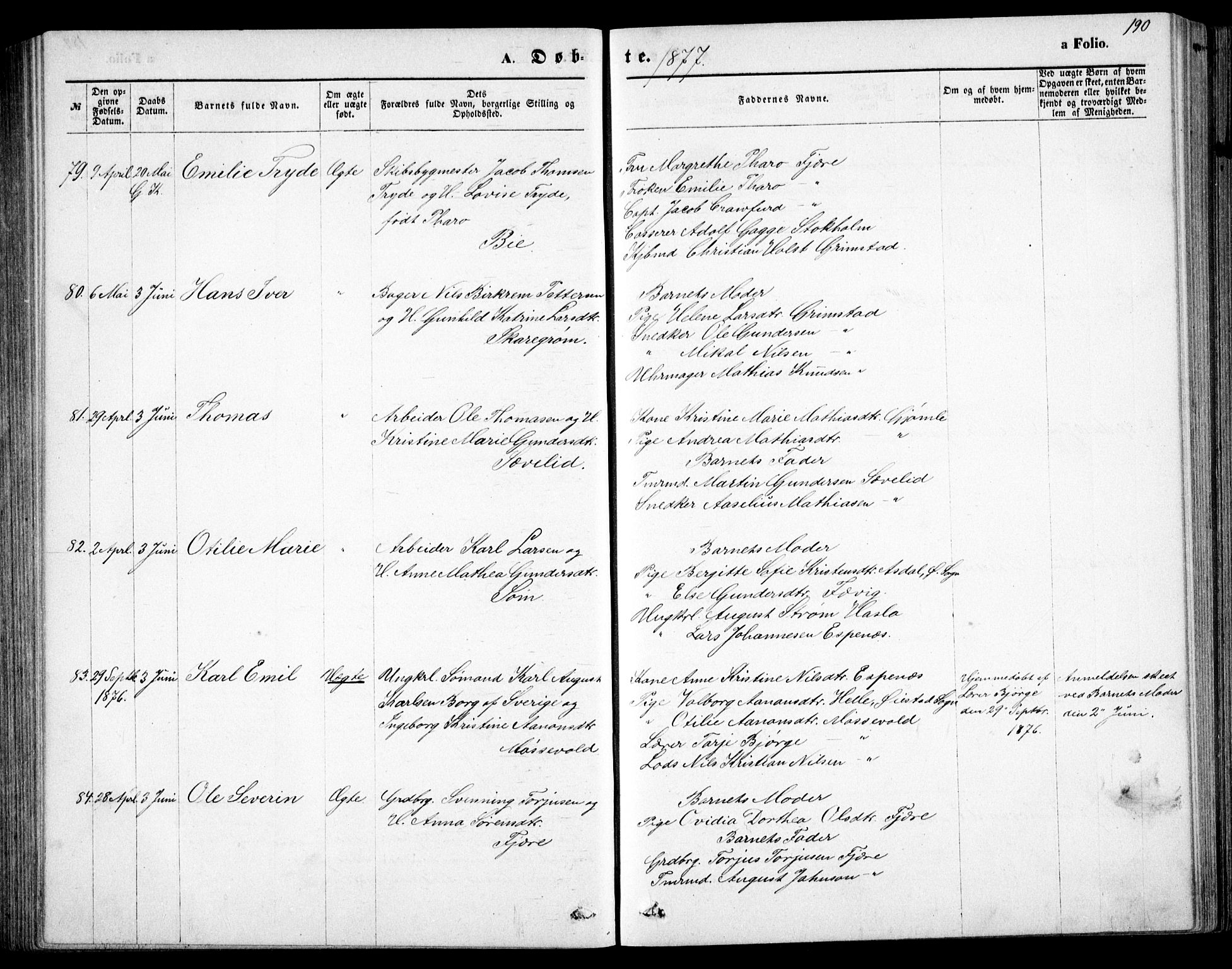 Fjære sokneprestkontor, AV/SAK-1111-0011/F/Fb/L0010: Parish register (copy) no. B 10, 1871-1880, p. 190