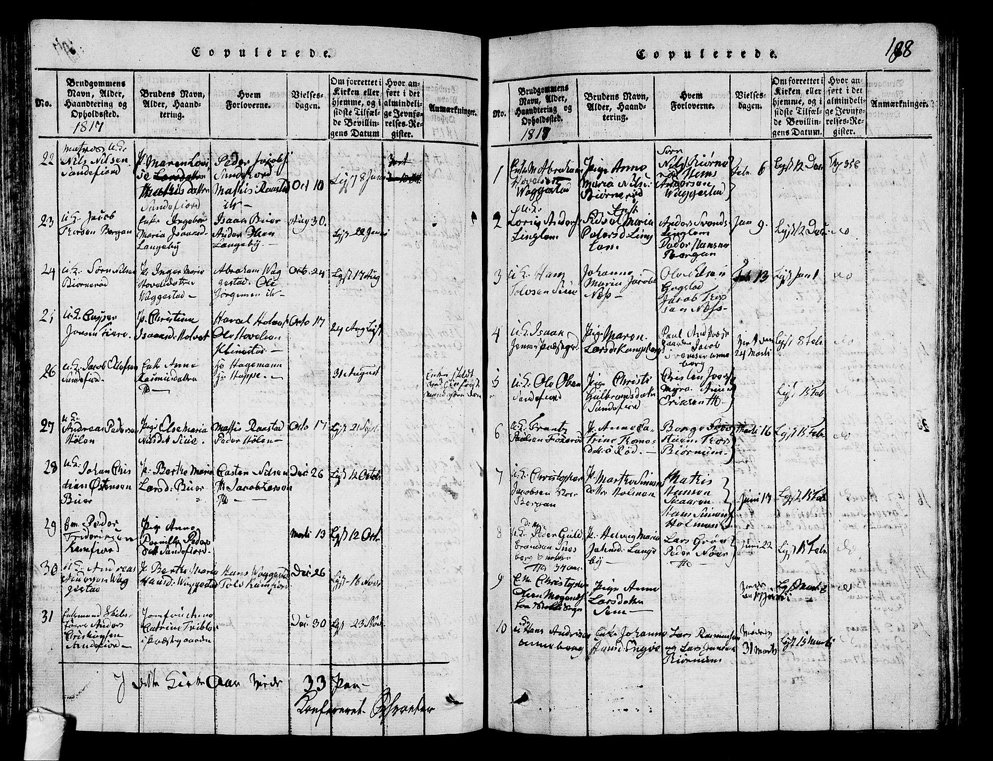 Sandar kirkebøker, AV/SAKO-A-243/G/Ga/L0001: Parish register (copy) no. 1, 1814-1835, p. 198