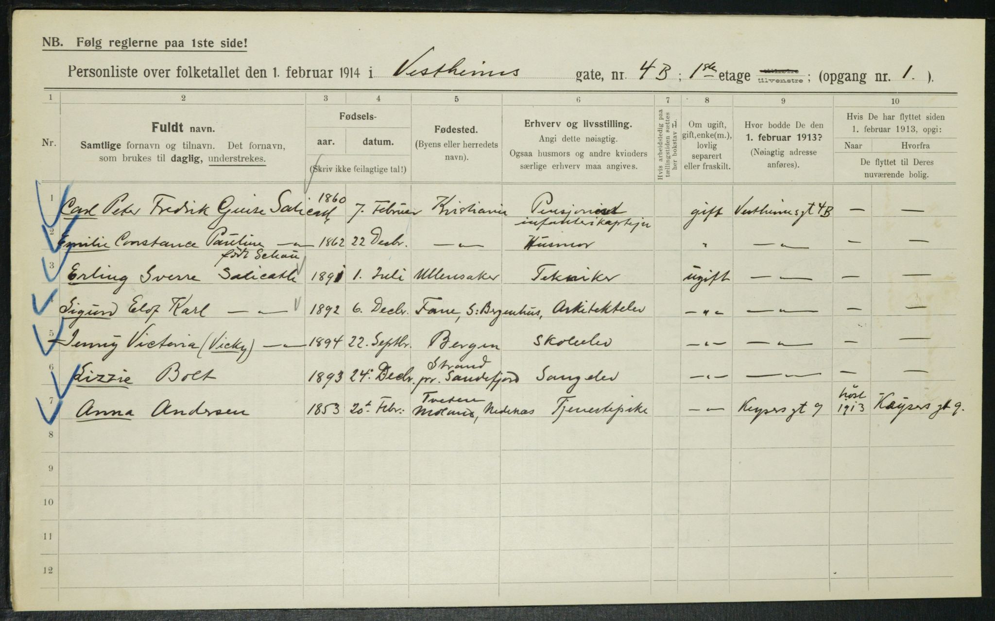 OBA, Municipal Census 1914 for Kristiania, 1914, p. 123519