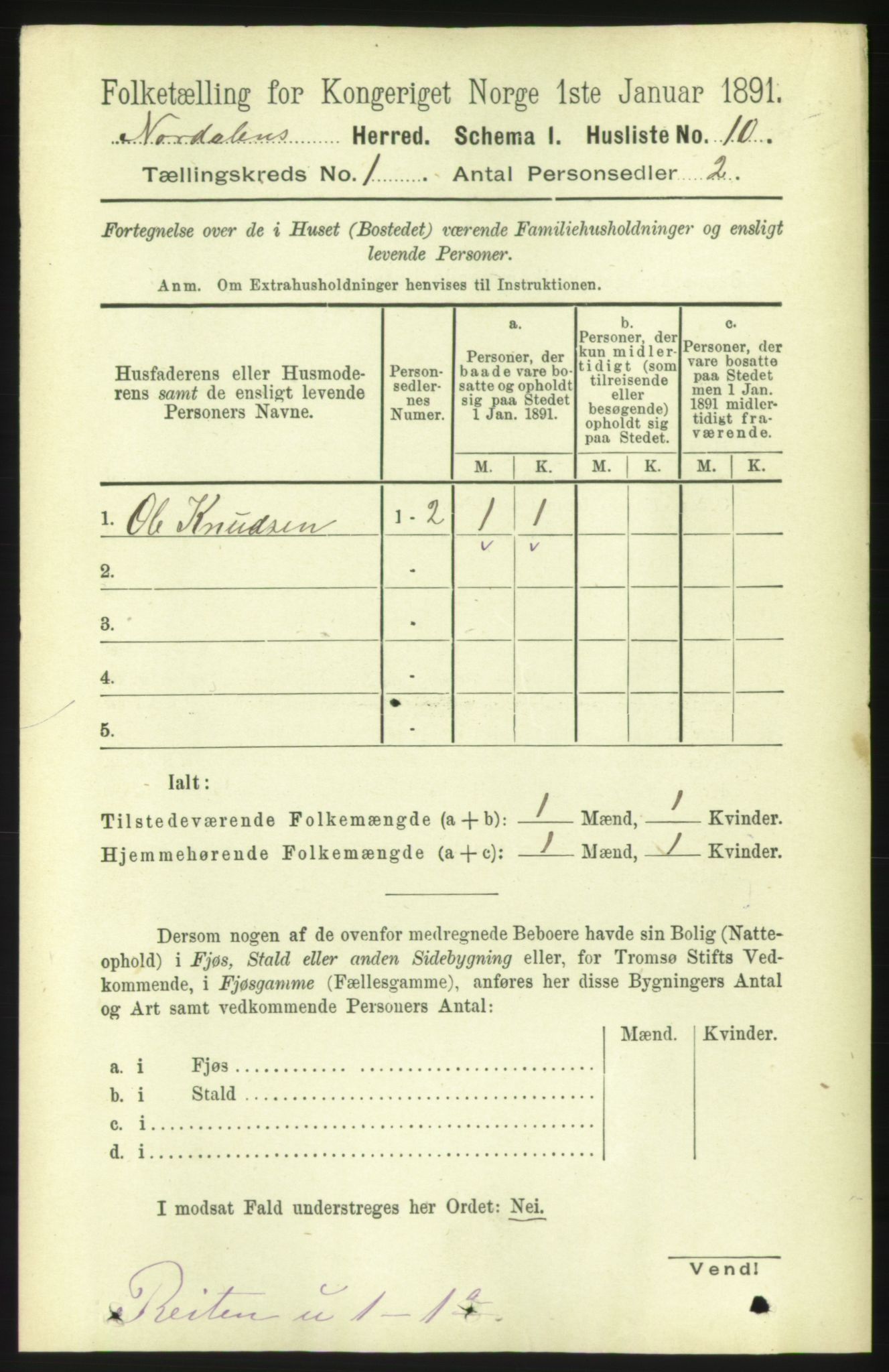 RA, 1891 census for 1524 Norddal, 1891, p. 39