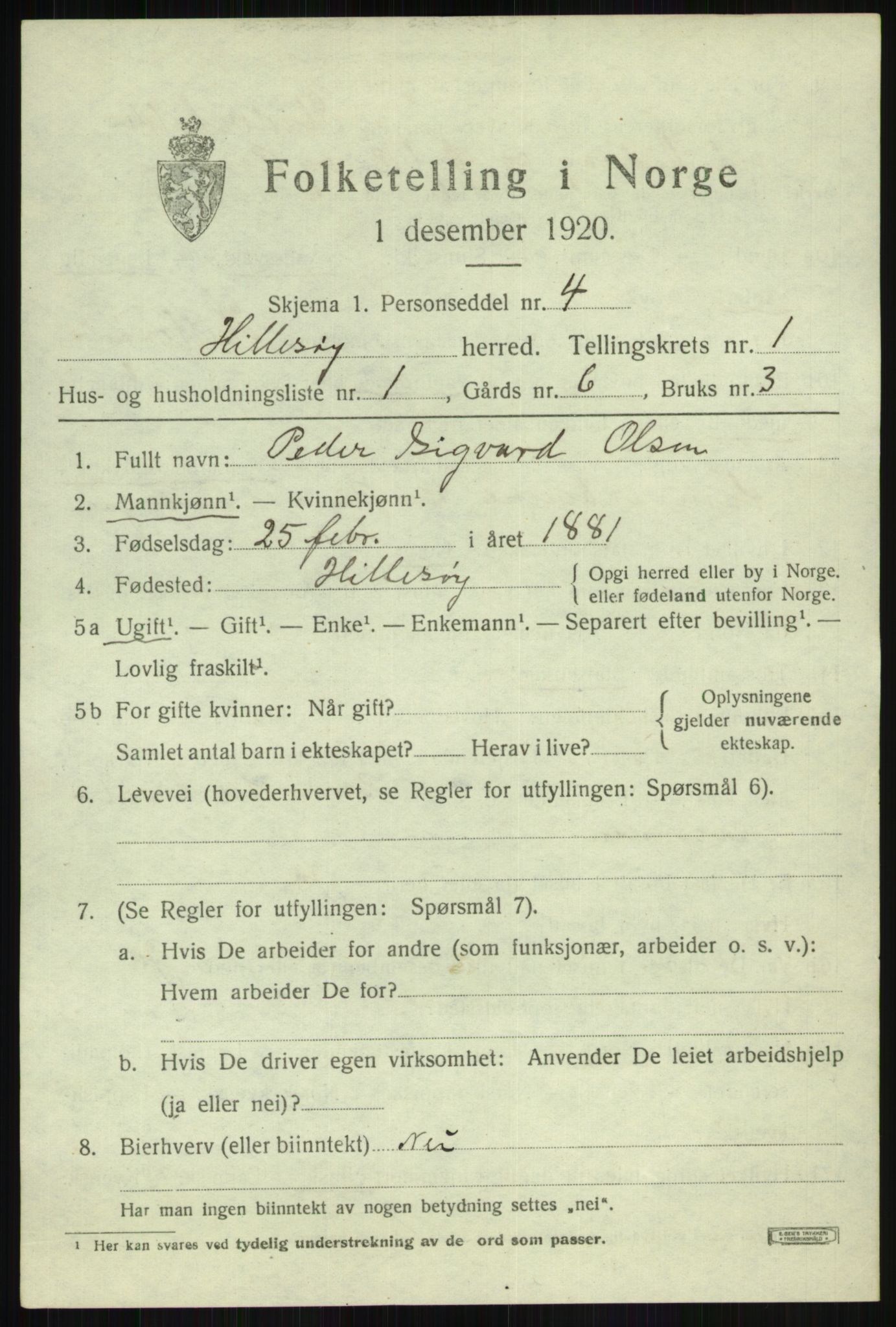 SATØ, 1920 census for Hillesøy, 1920, p. 705