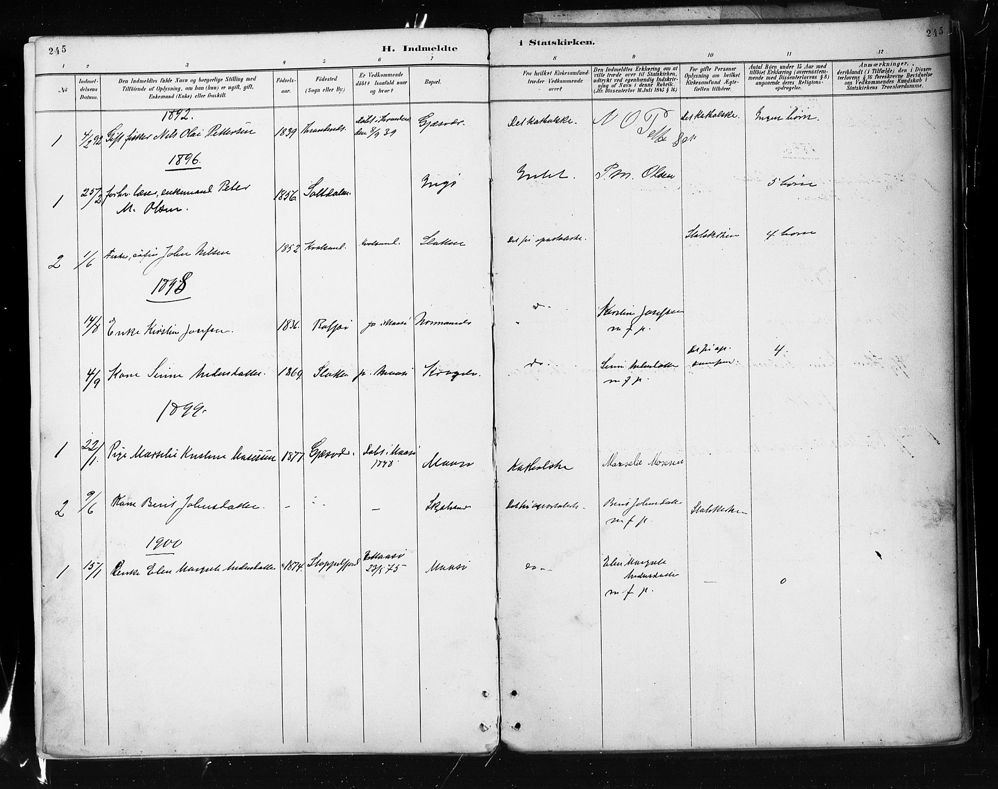 Måsøy sokneprestkontor, SATØ/S-1348/H/Ha/L0005kirke: Parish register (official) no. 5, 1892-1902, p. 245