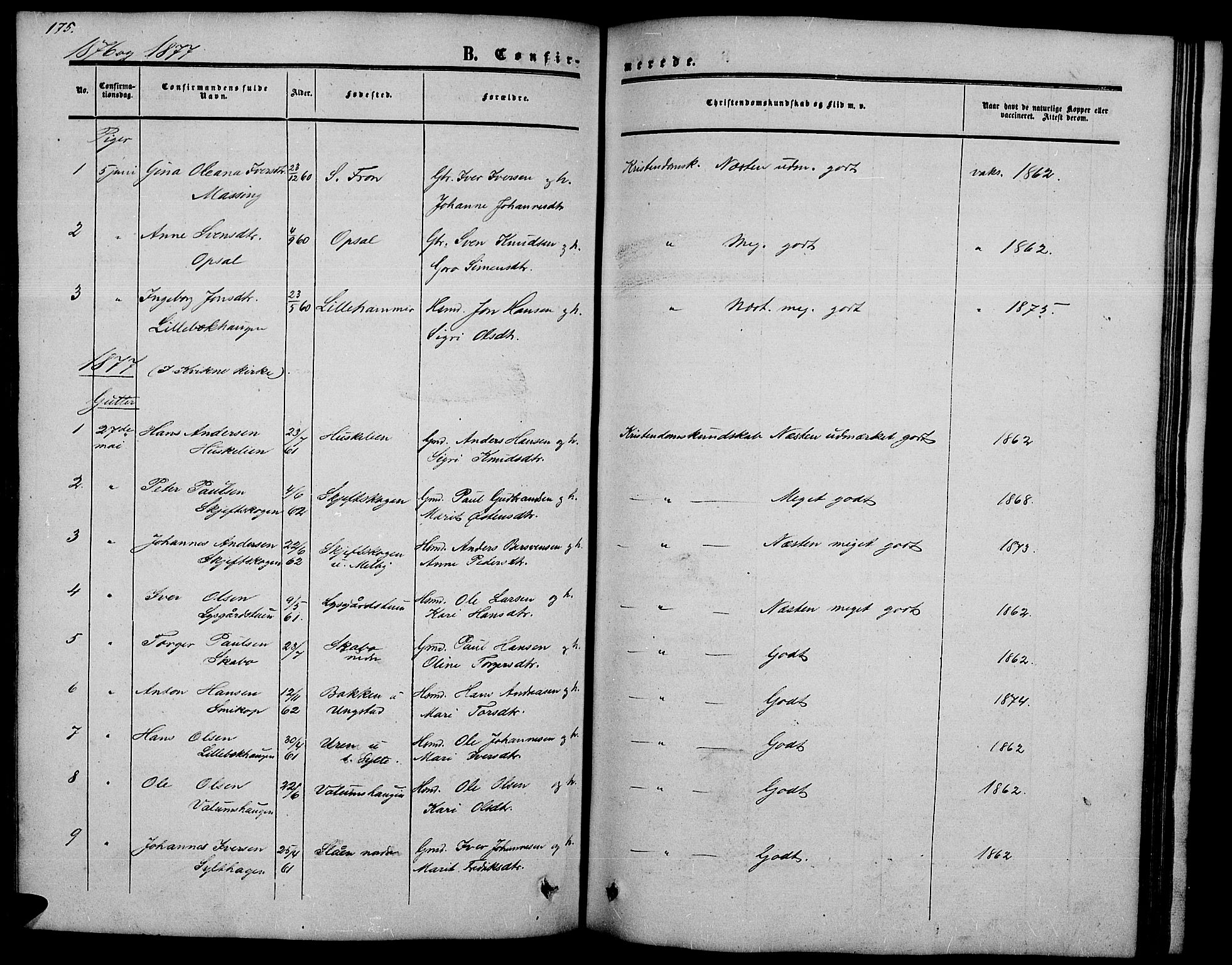 Nord-Fron prestekontor, SAH/PREST-080/H/Ha/Hab/L0002: Parish register (copy) no. 2, 1851-1883, p. 175