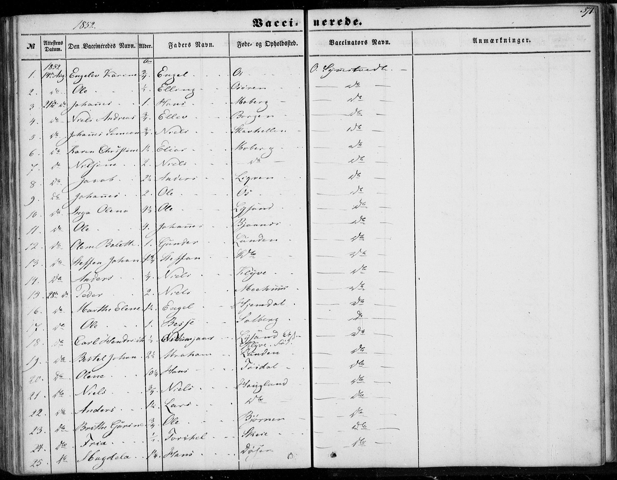 Os sokneprestembete, SAB/A-99929: Parish register (official) no. A 16, 1851-1859, p. 371